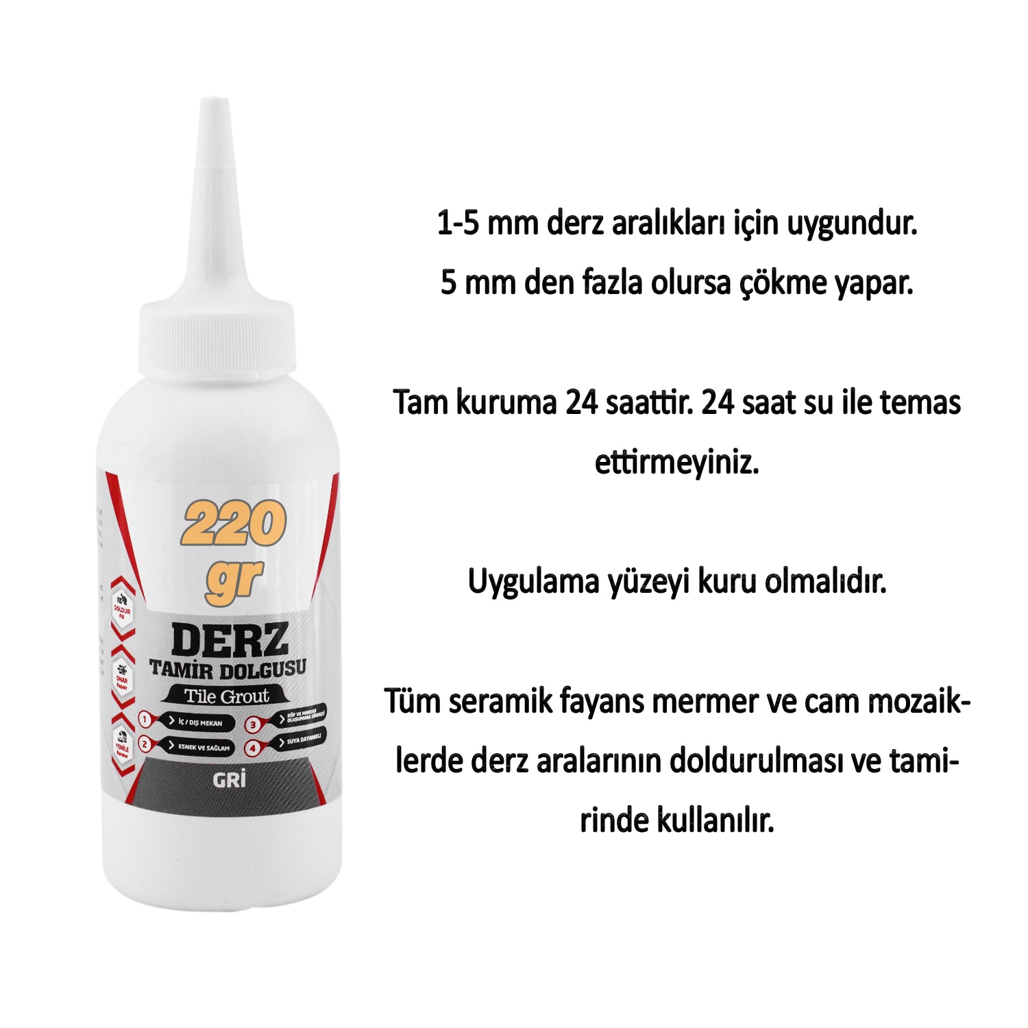 Gri Renk (220 Gr) Hazır Derz Dolgu Fayans Seramik Mermer Yer Duvar için Tamir Derz Yenileme Dolgusu