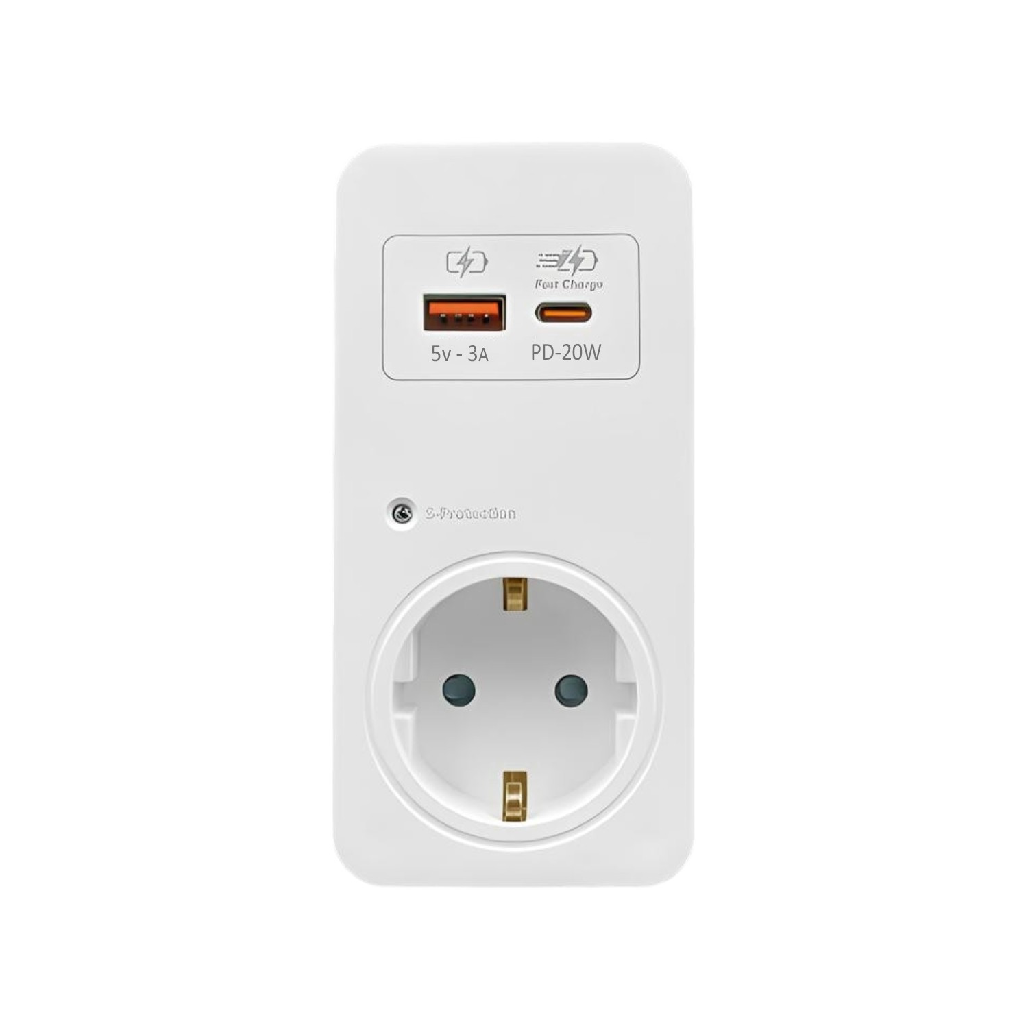 Akım Şok Korumalı Tekli Priz USB TYPE-C Çoçuk Korumalı Fiş Telefon Hızlı Şarj Soketi 720 Joule