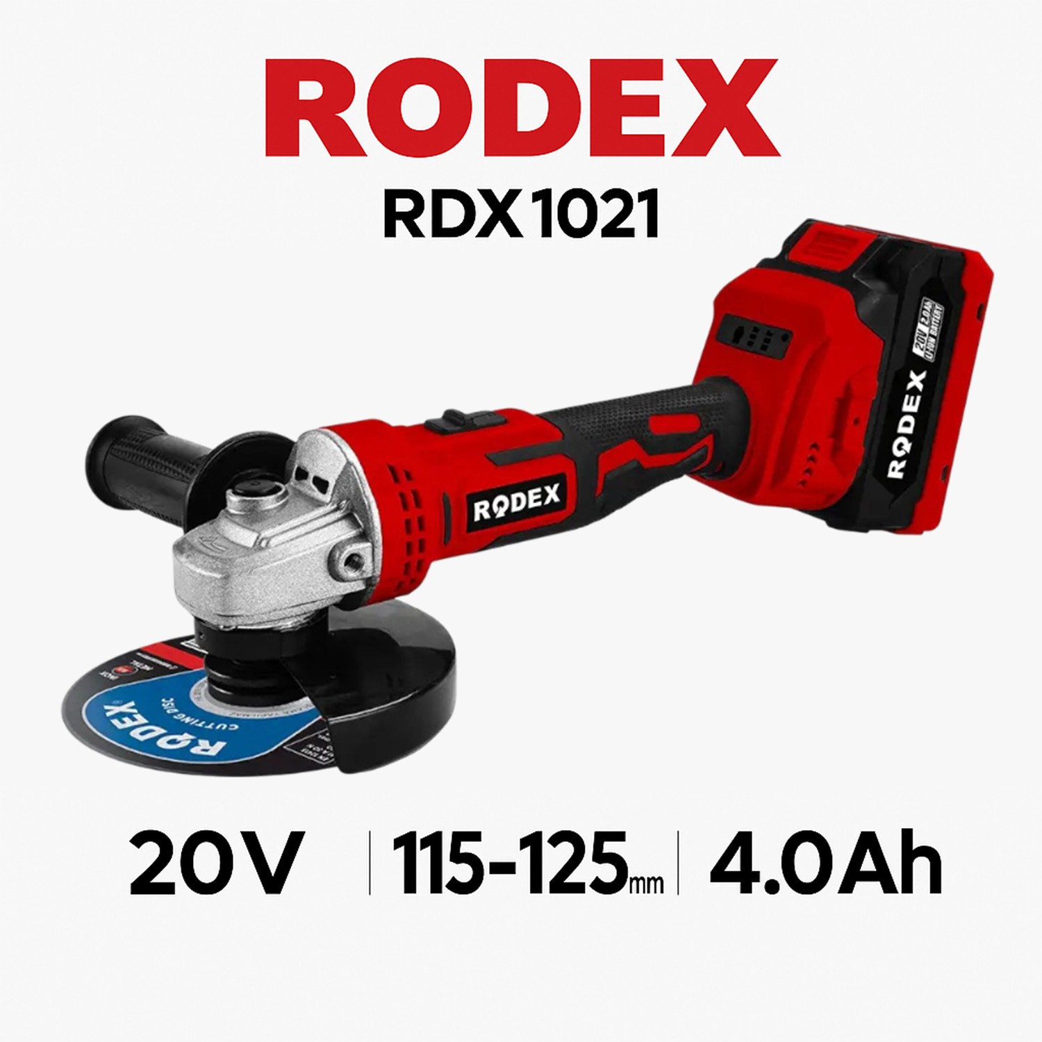 Rodex Akülü Şarjlı Avuç Taşlama Spiral Makinesi 20 Volt 4.0 mAh 115 - 125 mm Disk Çapı Kömürsüz