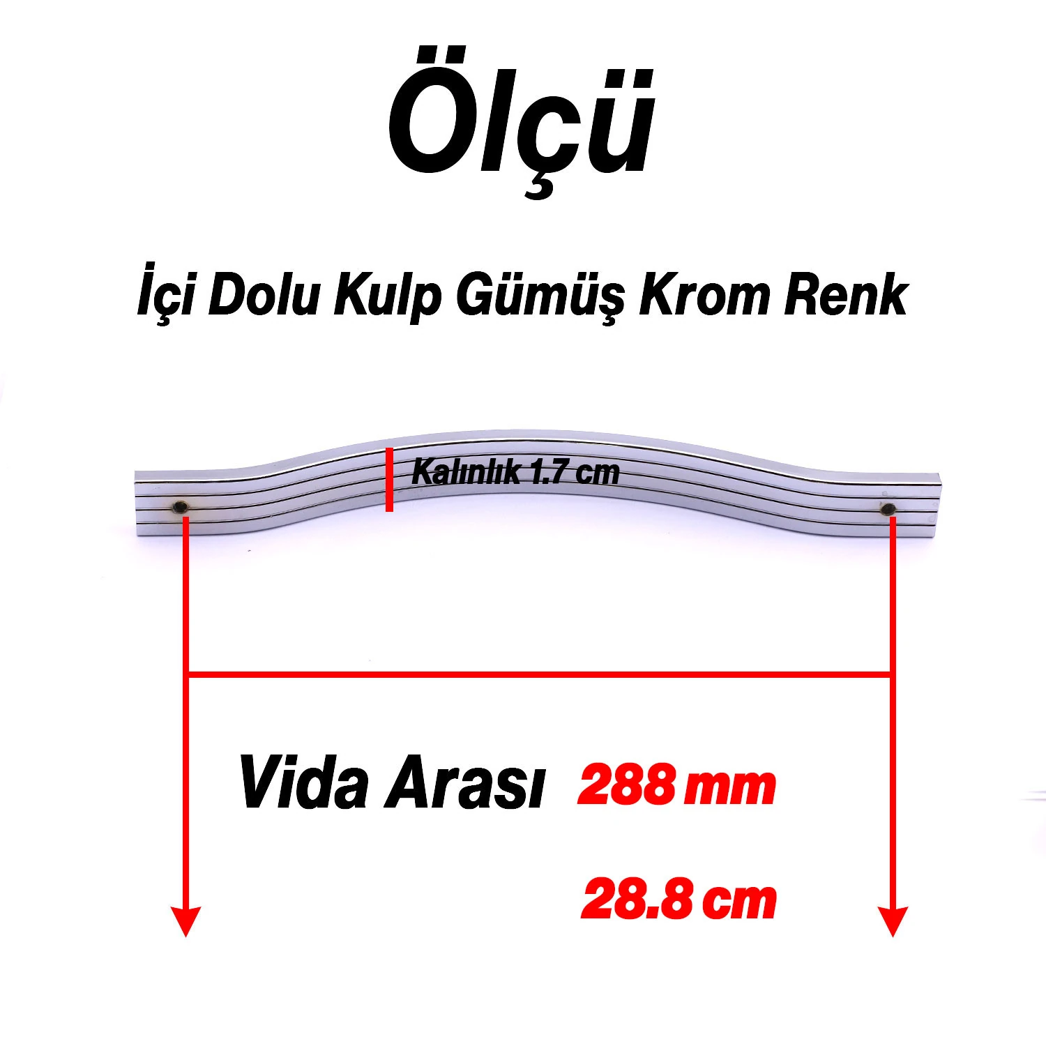 Sümbül Düz Krom Gümüş Kulp 288 mm Metal Mobilya Çekmece Dolap Kapak Kulpu Modern Mutfak Kulpları