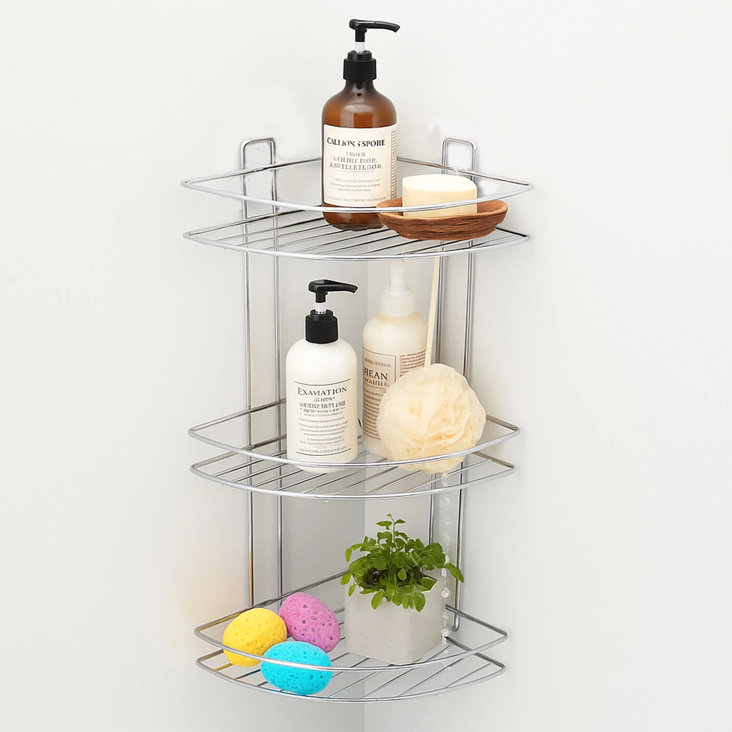 Banyo Duş Köşe Rafı Üç Katlı Krom Şampuanlık Paslanmaz Metal Duvar Tipi Düzenleyici Organizer