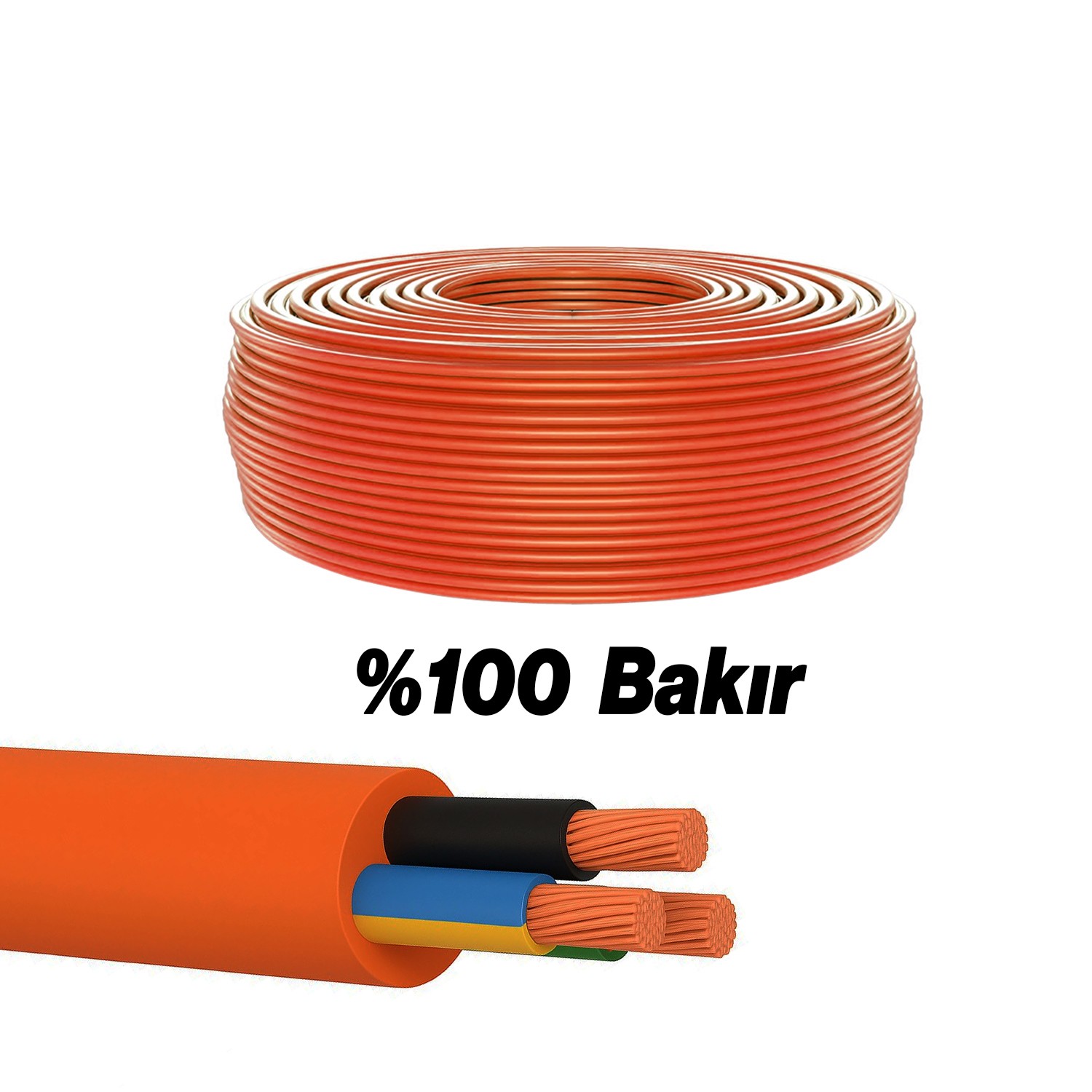 %100 Bakır Çok Telli 3x2.5 mm 100 Metre Elektrik Kablosu Turuncu Elektrikli Araç Şarj Uygun Uyumlu