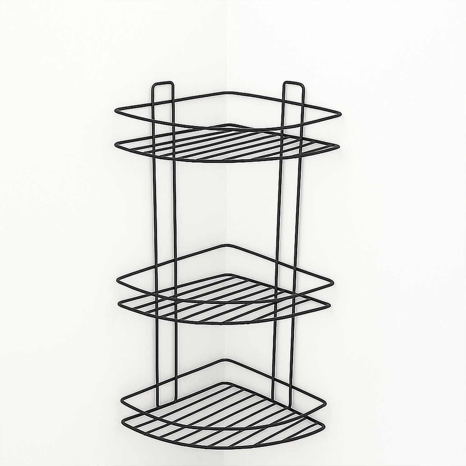 Siyah Vidalı 3 Katlı Köşe Şampuanlık Duş Rafı Metal Banyo Organizeri Paslanmaz Şampuan Sabunluk