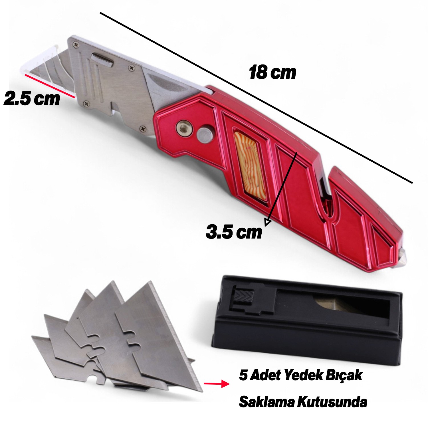 Çok Amaçlı Metal Maket Bıçak Karton Kumaş İp Kesme Halı Bıçağı Maket Bıçağı 5 Adet Yedek Bıçak Küçük