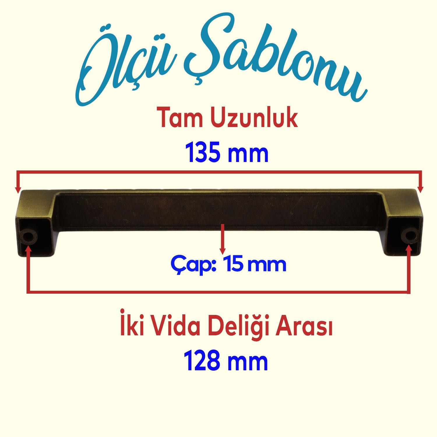 Düz Metal (128 mm-12.8 cm) Eskitme Antik Sarı Mobilya Mutfak Çekmece Dolap Kulpu Kulbu Kulpları