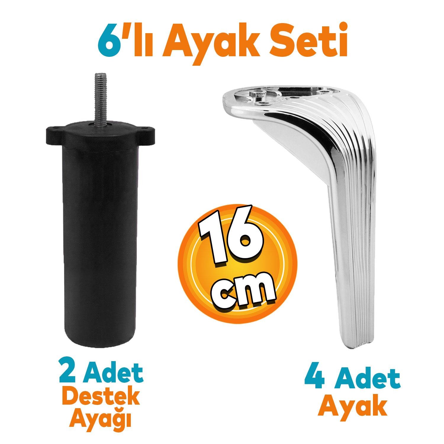 Lotus 6'lı Set Mobilya Tv Ünitesi Çekyat Koltuk Kanepe Destek Ayağı 16 Cm Krom Ayakları M8 Civatalı