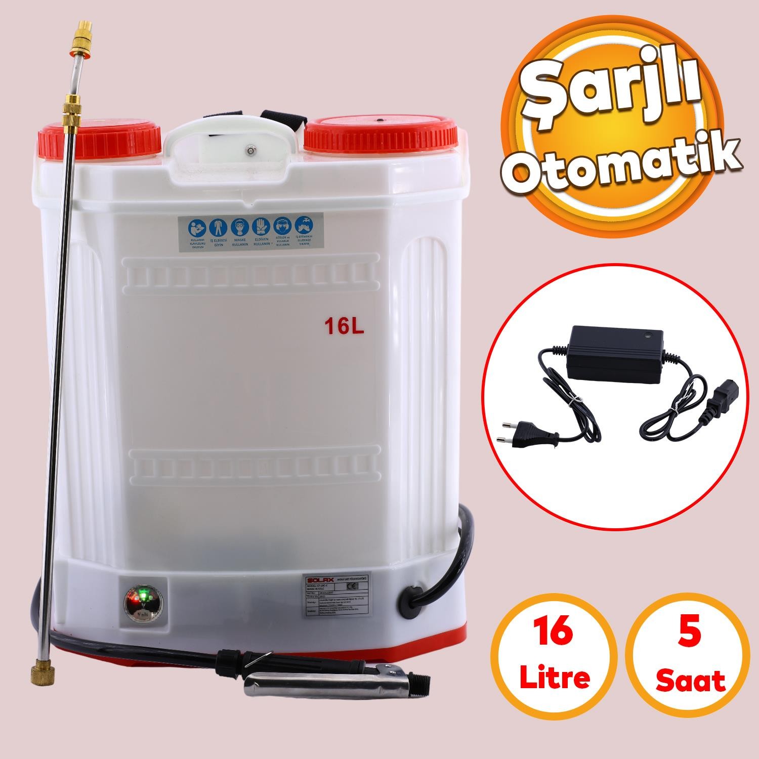 Şarjlı İlaçlama Pompası 16 Lt Elektrikli Otomatik Püskürtmeli Ağaç Dal Bağ Bahçe Bitki Pülverizatör