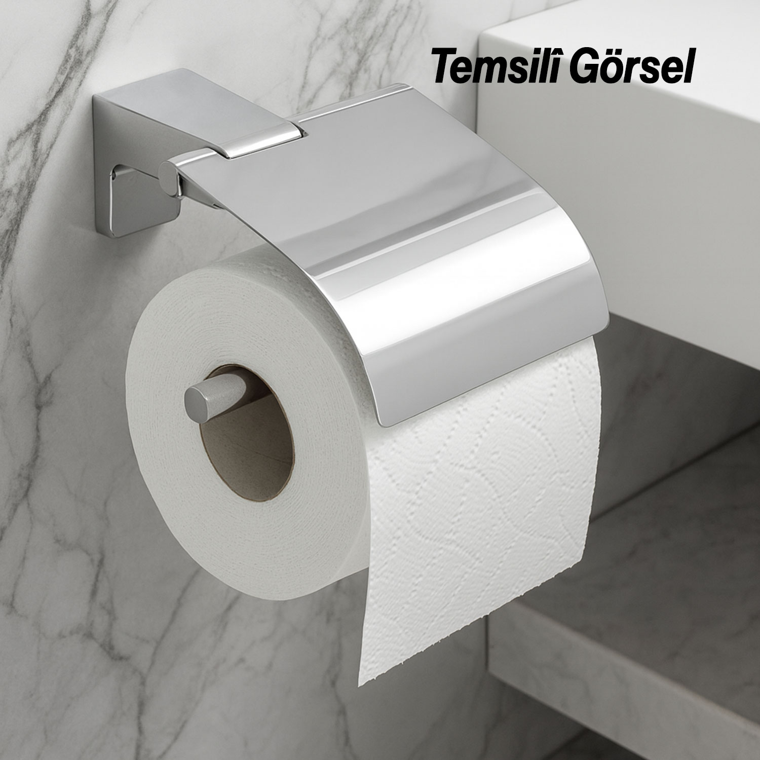 Badem10 Krom Gümüş Kapaklı Lüks Tuvalet Kağıtlık Vidalı Paslanmaz Metal Duvara Monte Banyo Kağıt Aparatı