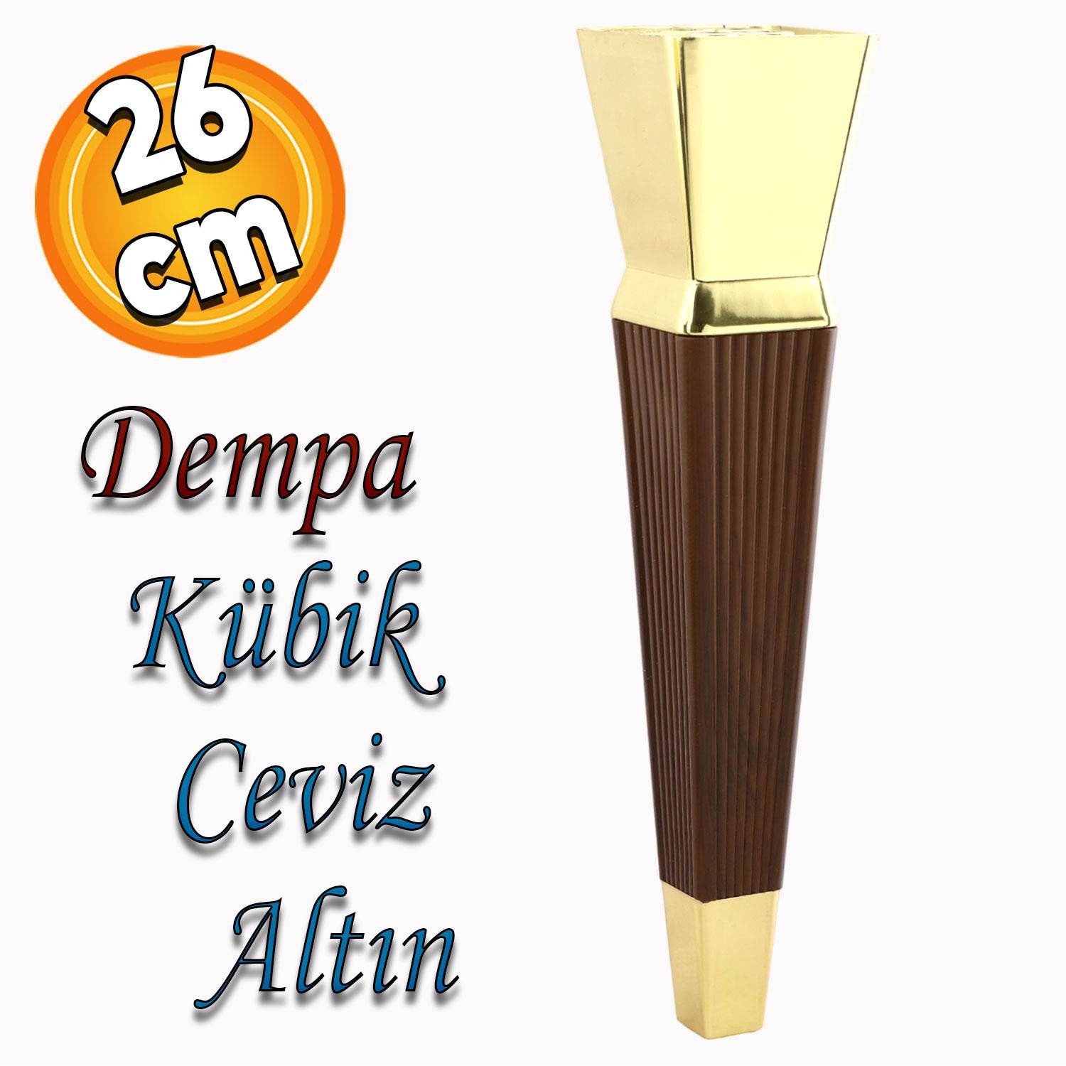 Dempa Lüks Mobilya Kanepe Sehpa TV Ünitesi Koltuk Ayağı Baza Ayakları Kübik Ceviz Altın 26 cm