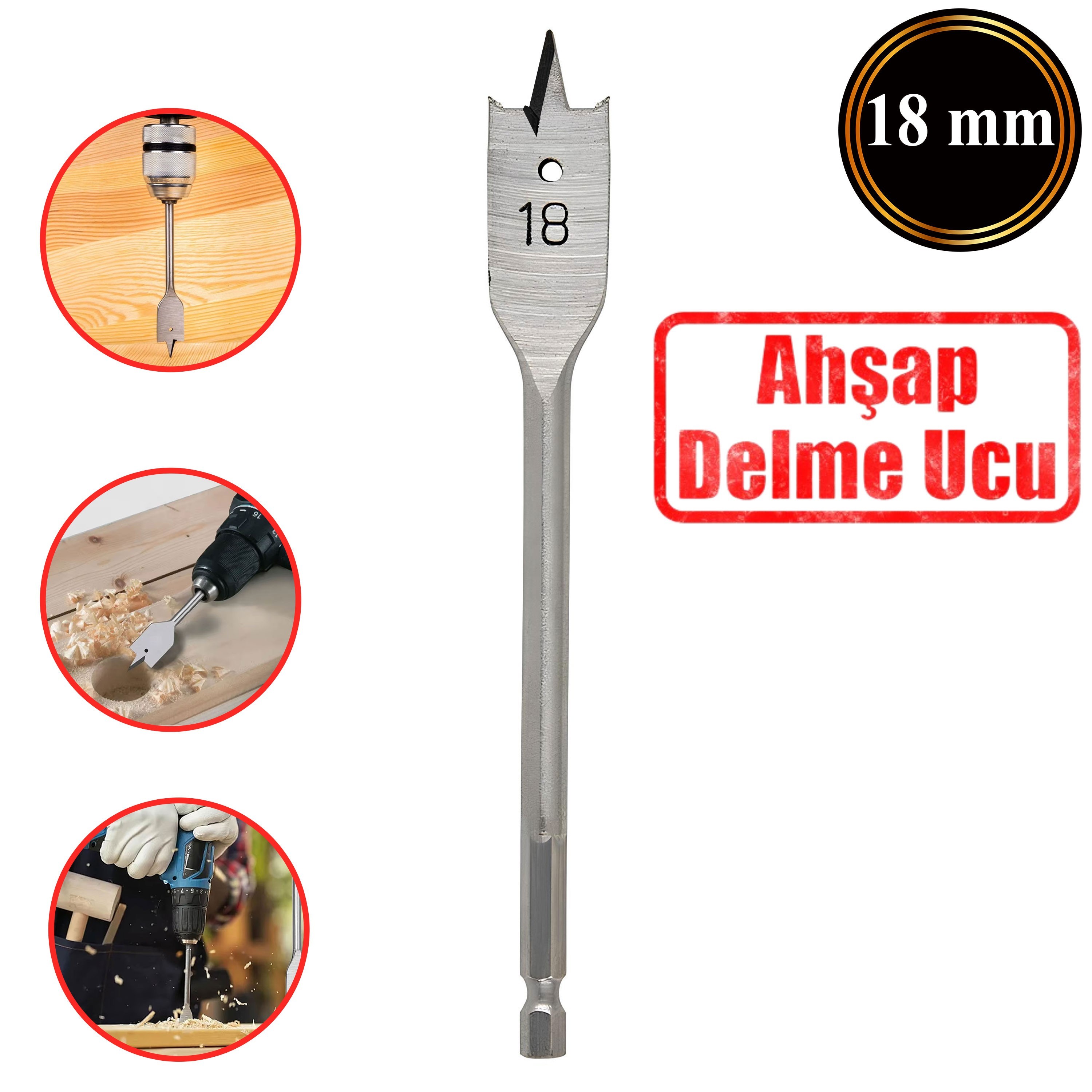 Matkap Ucu Ahşap Delme Ucu Tahta Sunta Plastik Alçıpan Delme Ucu Bits Yaprak Uç 18 mm