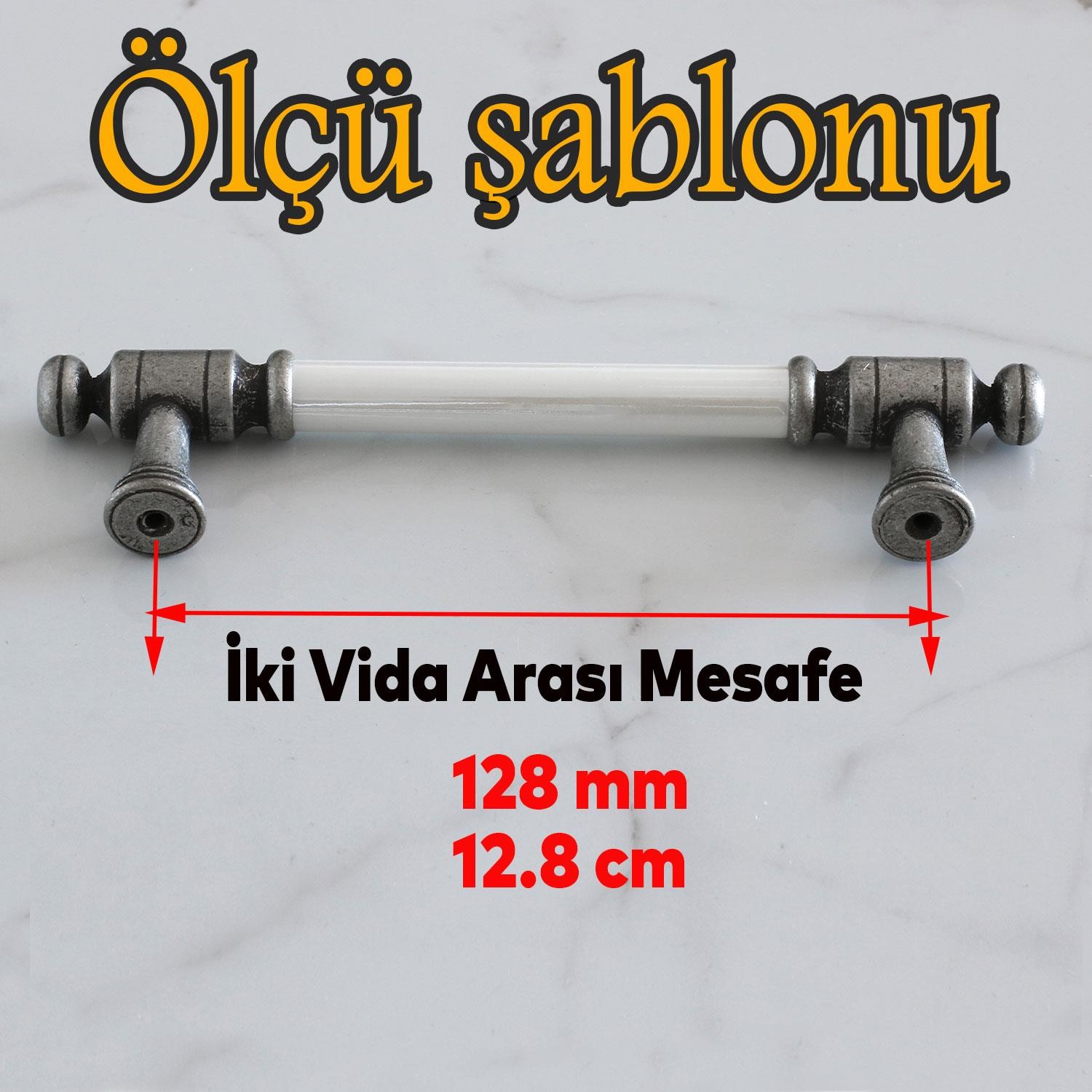 Limira Gerçek Porselen Sedef Eskitme Antik Gümüş 128 mm Mobilya Mutfak Dolap Kulpu Kulbu Kulpları