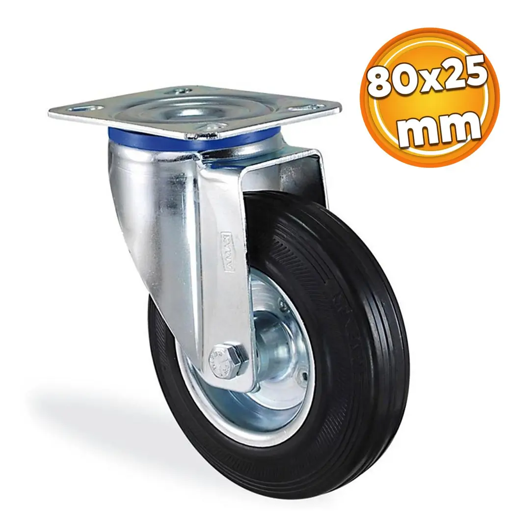 Kama Oynak Tablalı 80 x 25 mm Teker Siyah Burçlu Ağır Yük Tekeri Frens