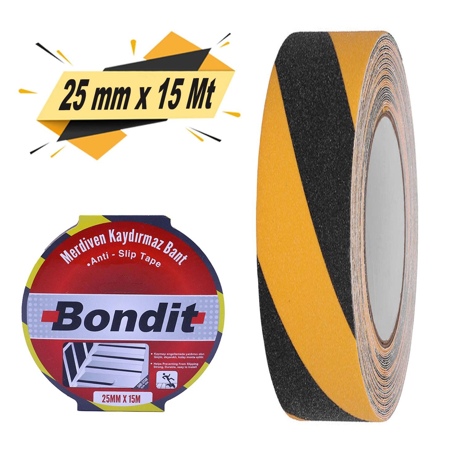 Bondit Merdiven Zemin Kaydırmaz Bant Kaymaz Bant Sarı Siyah 25 mm x 15 Mt