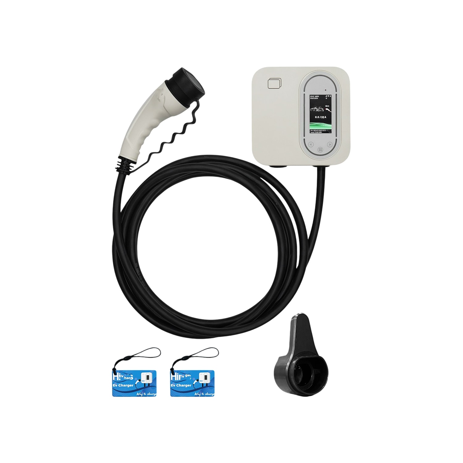 Elektrikli Akıllı Araç Şarj İstasyonu 22 KW Duvar Tipli 5 Metre Kablo Mobil Uygulamalı HCDK-22 RFID