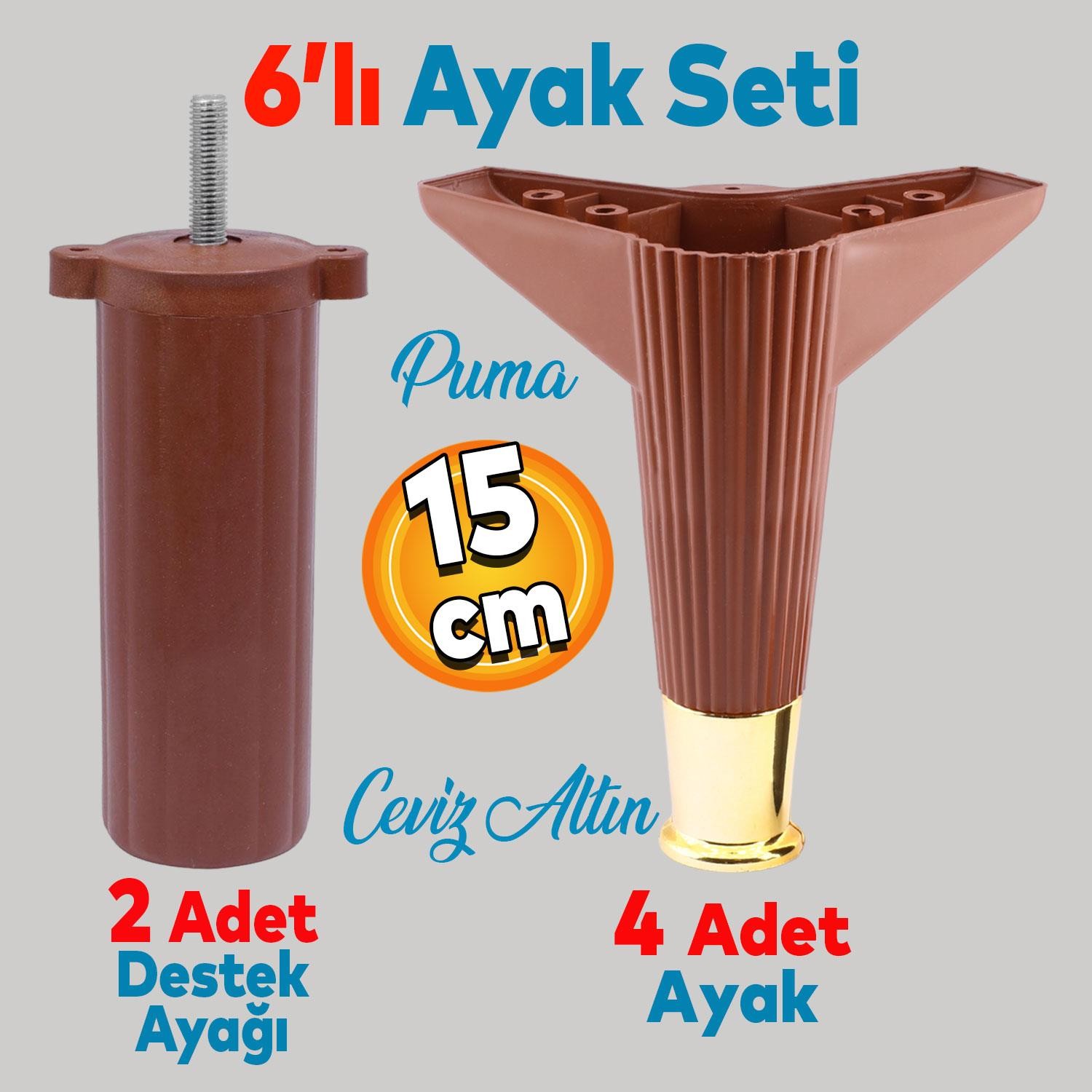 Elista 6'lı Set Mobilya Tv Ünitesi Yükseltici M8 Civatalı Destek Ayağı Ayakları 15 Cm Ceviz Altın