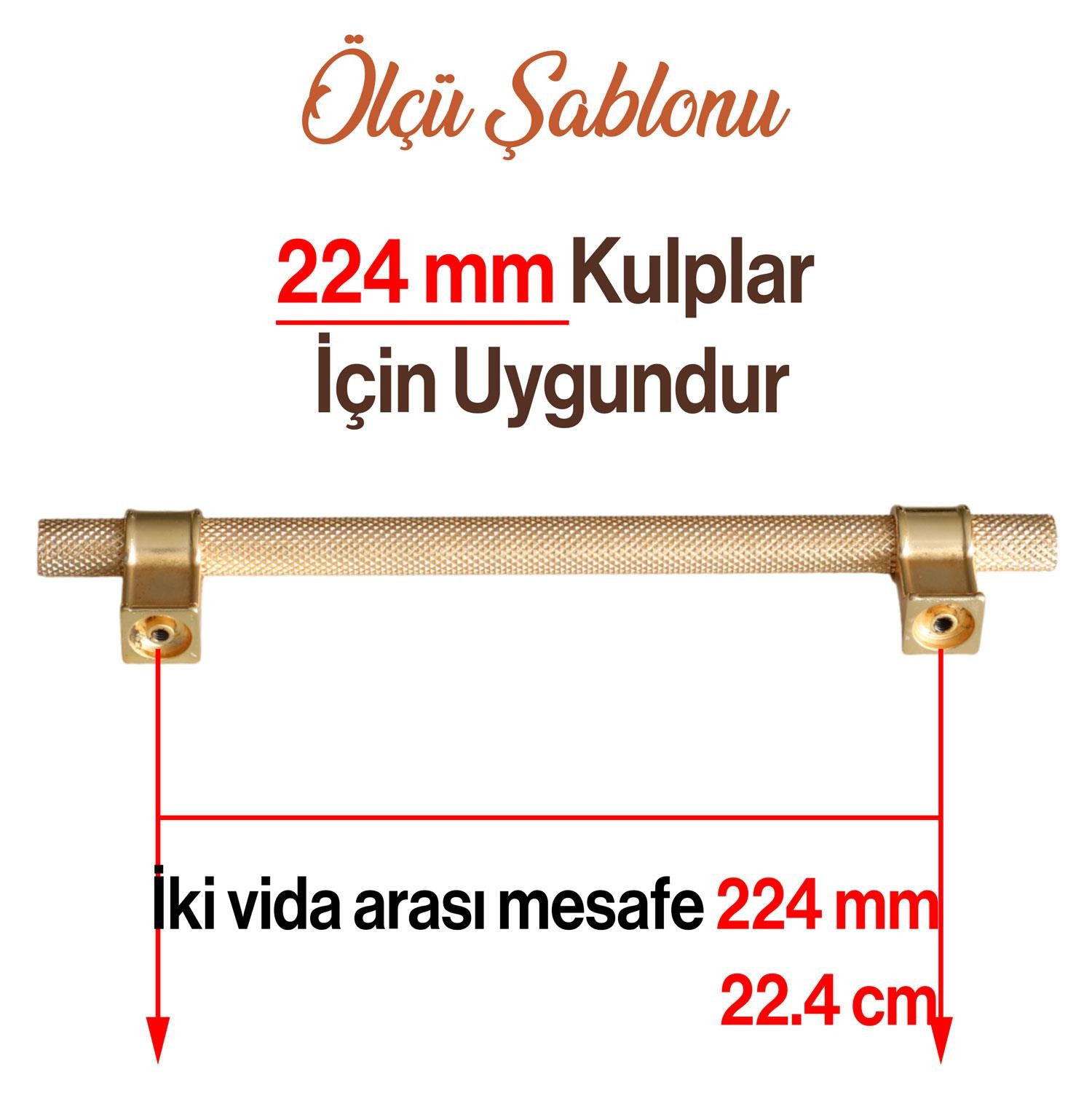 Hisar Altın Gold Metal Kulp 224 mm Tırtıklı Desen Çekmece Mutfak Mobilya Dolabı Dolap Kulpları Kulbu