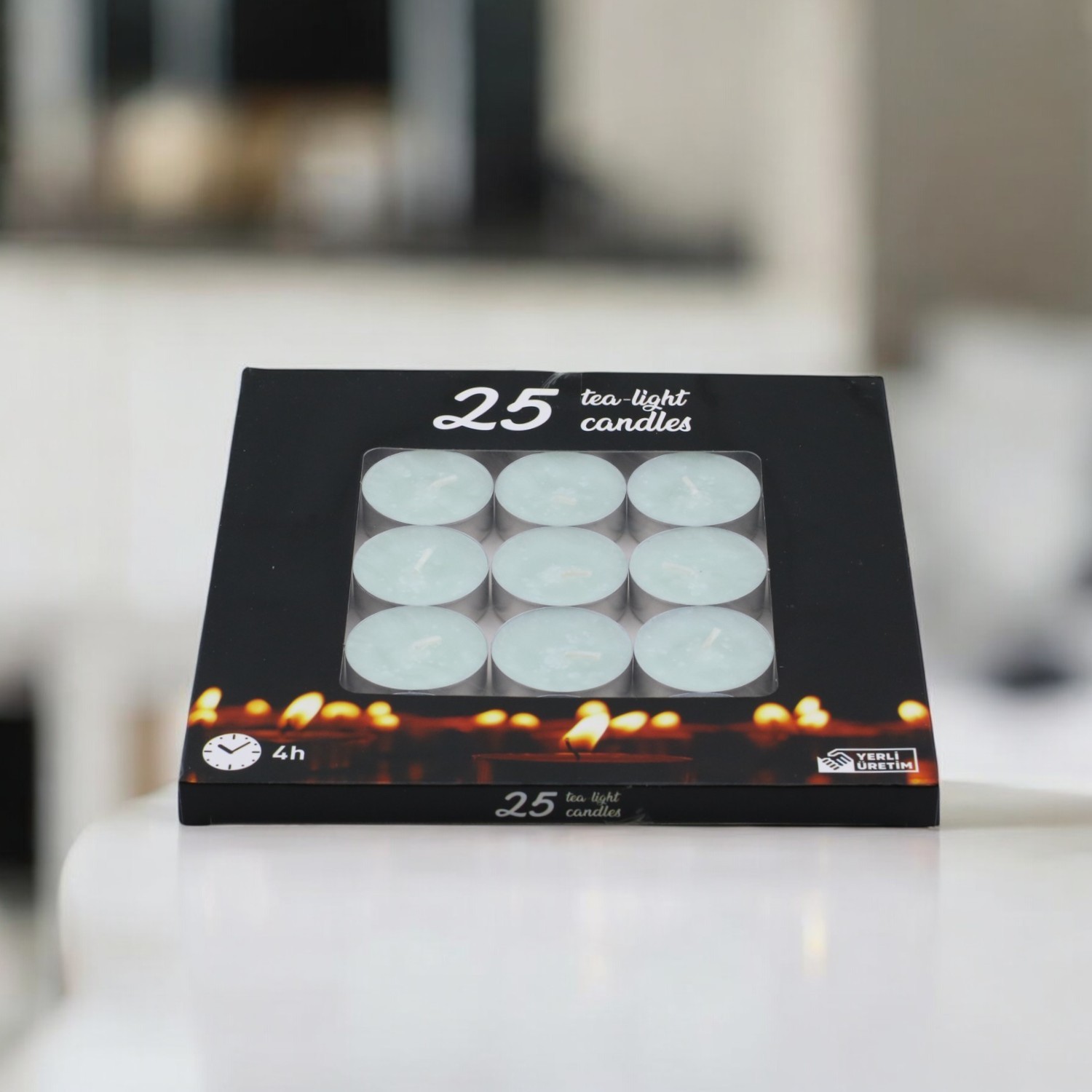 Tealight Mum 25x10 Gr Dekoratif Mumu Kandil Hediyelik Fitilli Mumluk Şamdan Su Mavisi Renk Kokusuz