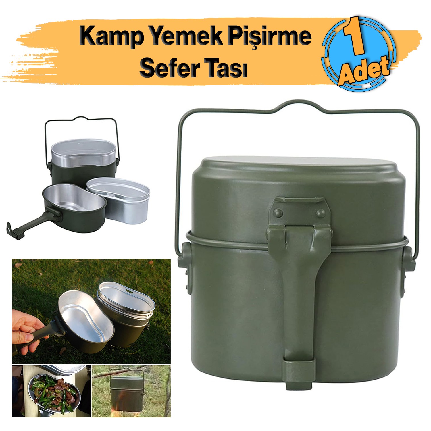 Alüminyum Kamp Yemek Pişirme Sefer Tası Seti Dış Mekan Alüminyum Tencere Seti Saplı Pişirme Set