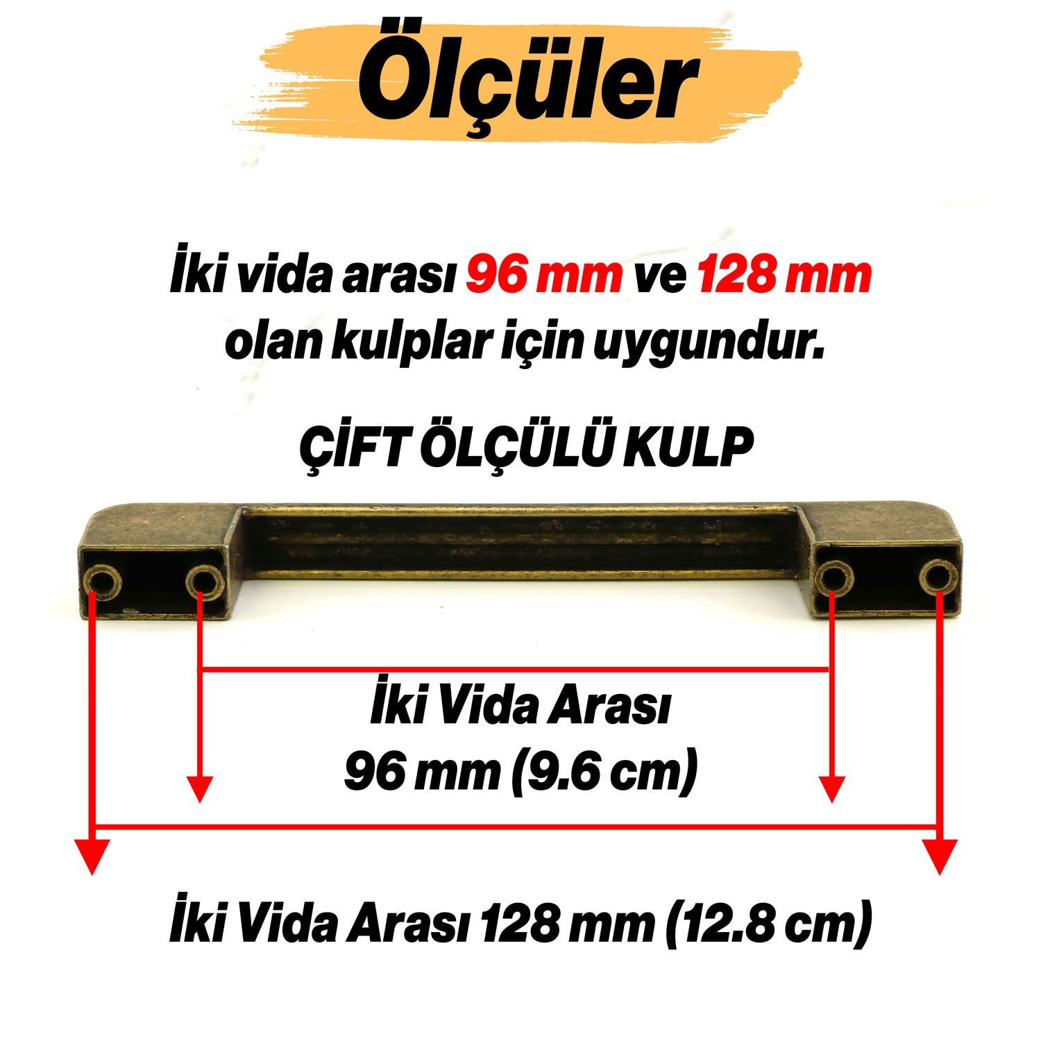 Radus 10 Adet Antik Sarı Metal Kulp 96 mm -9.6 cm Mobilya Çekmece Mutfak Dolap Kulpları Kulbu Kulpu