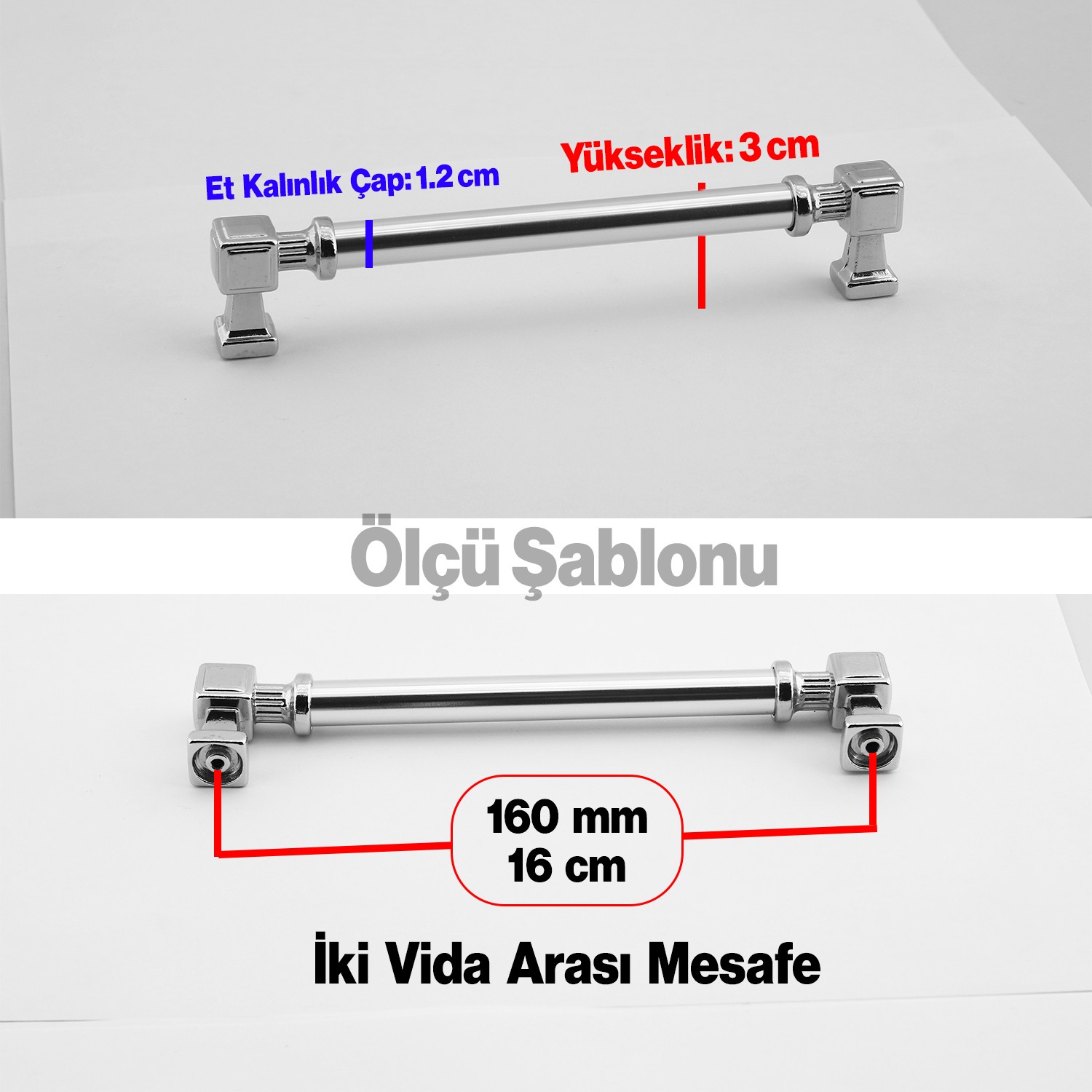 Krom Renk Talas Metal 160 mm 16 cm Düz Kulp Mobilya Mutfak Çekmece Dolap Kulpu Kulbu Kulpları