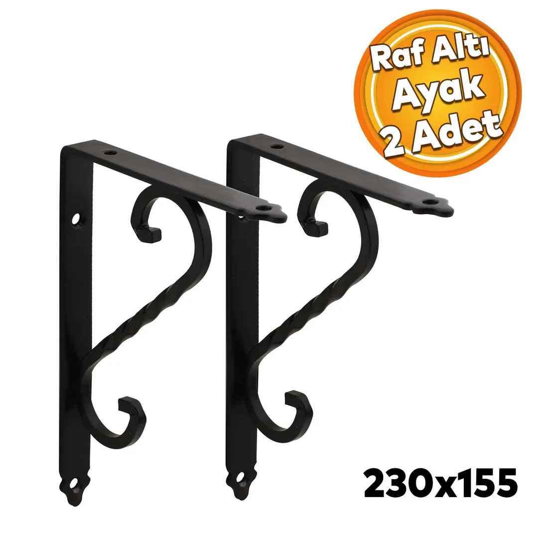 Raf Alt Raf Tutucu Ayak Ferforje Siyah 155 X 230 Mm 2 ADET Badem10