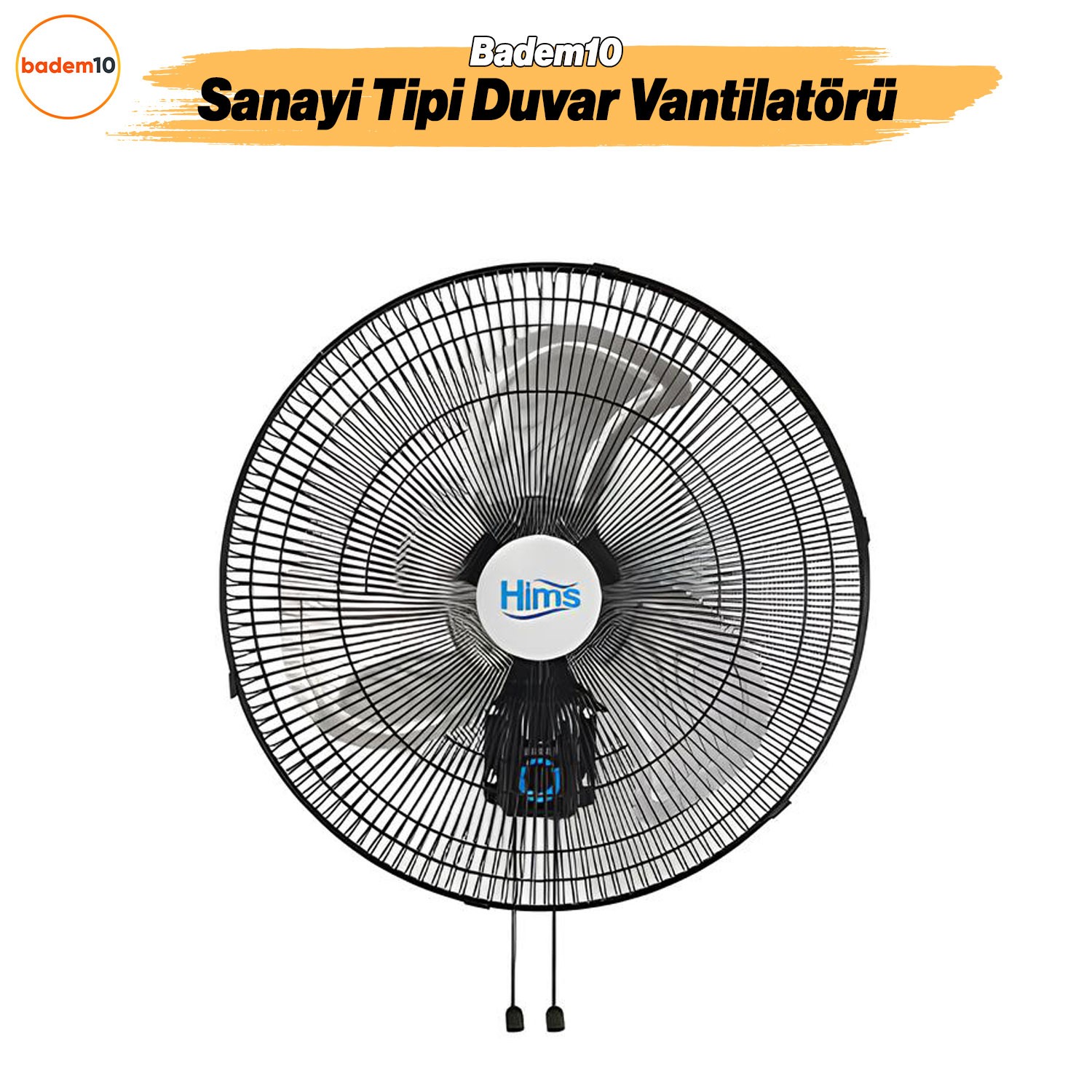 Sanayi Tipi Duvar Vantilatörü Endüstriyel Sessiz Duvara Monte Zincirli Fan 50 cm 130W