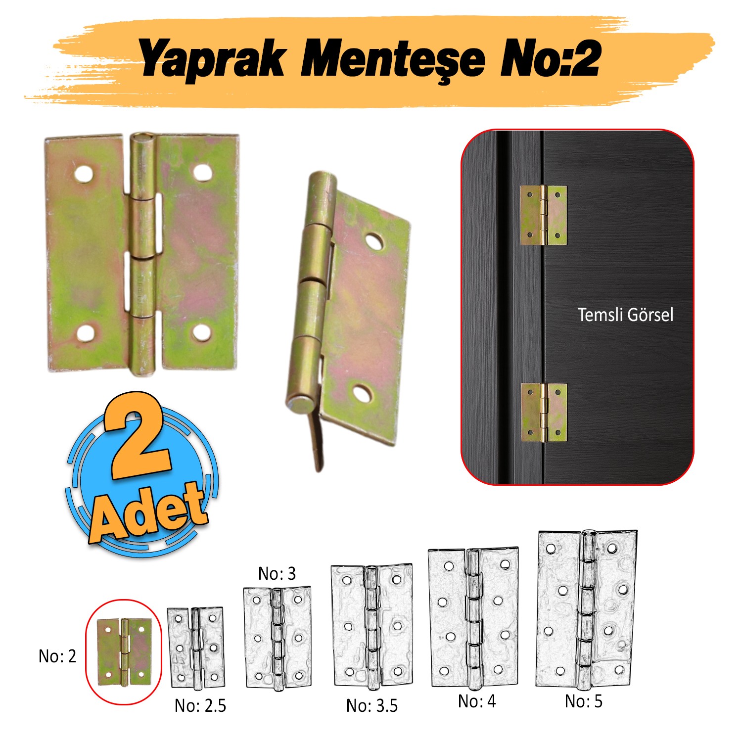 Yaprak Menteşe 2 Adet Prinç Sarı No:2 Mobilya Pencere Kapı Duşakabin Dolap Menteşesi İki Kanatlı