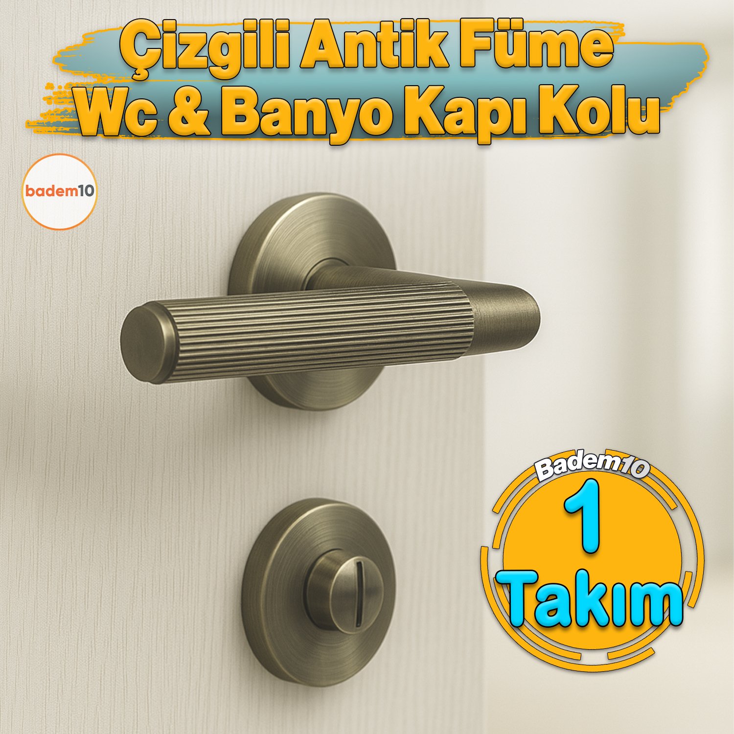 Çizgili Antik Füme Wc Banyo Tipi Kapı Kolu Rozetli Sağ Sol Uygun Modern İç Kapı Kilitli 1 Takım