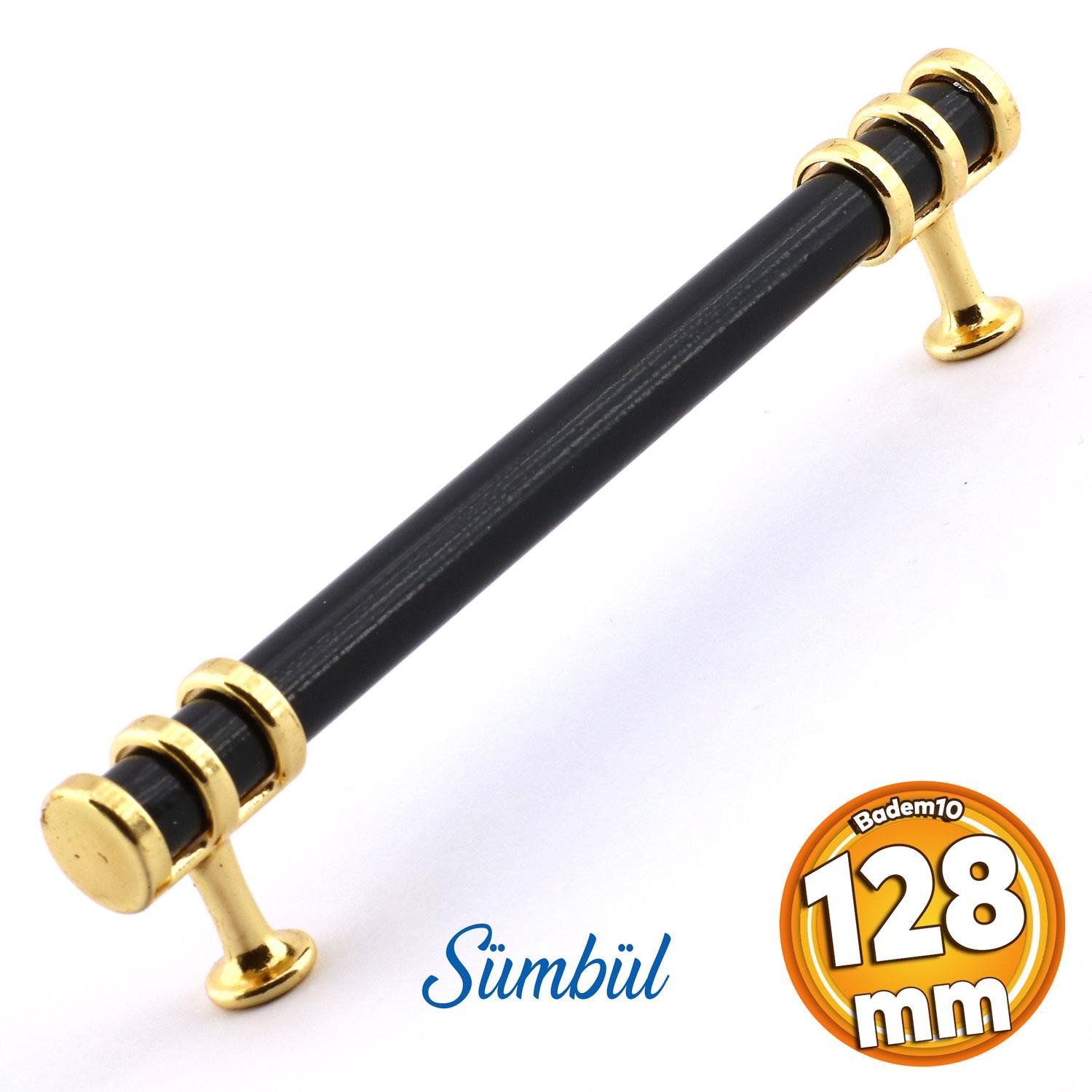 Sümbül Mobilya Mutfak Dolabı Çekmece Dolap Kulpları Kapak Kulpu Kulbu Siyah Altın 128 mm Metal Kulp