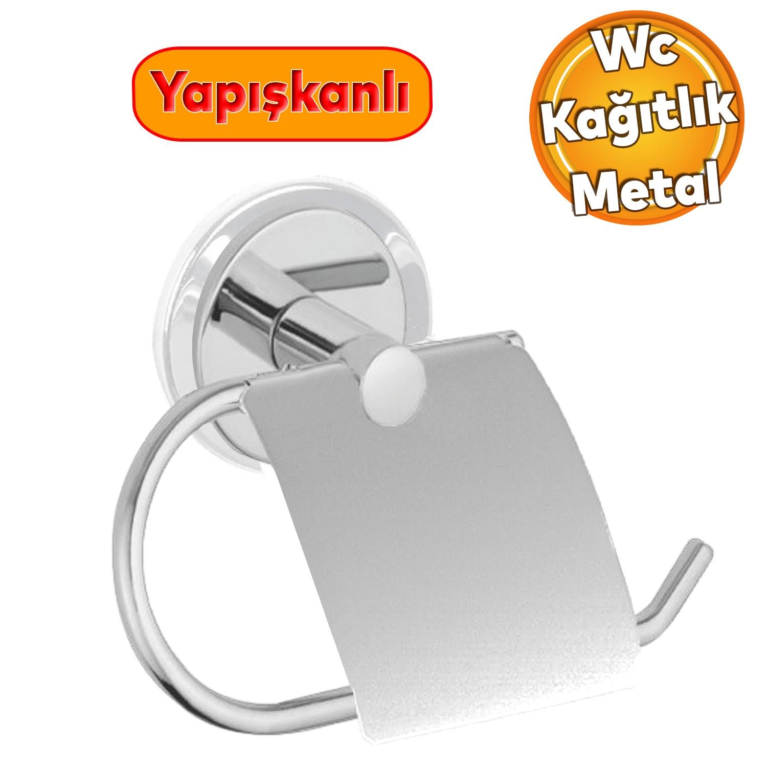 WC Kağıt Standı Yapışkanlı Tuvalet Kağıtlık Aparat Kapaklı Paslanmaz Metal Sağlam Krom