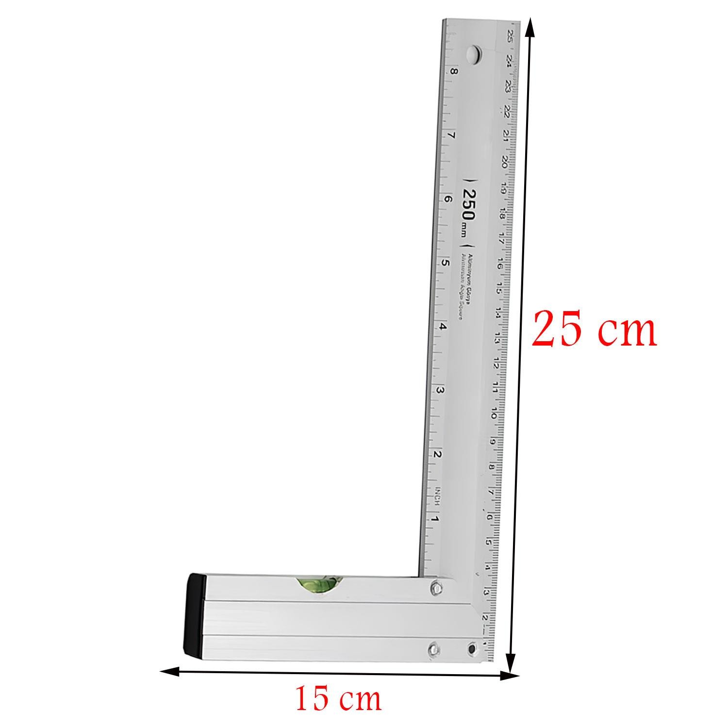 Alüminyum L Gönye Su Terazili Cetvel Kaynak Kaynakçı Marangoz Gönyesi 250 mm