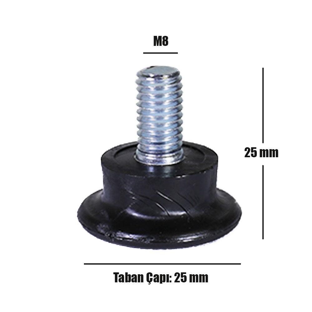 Nobel Bingo Rotil Ayak M8 Civatalı 25 mm Siyah Profil Ayağı 2.5 cm (10 ADET)