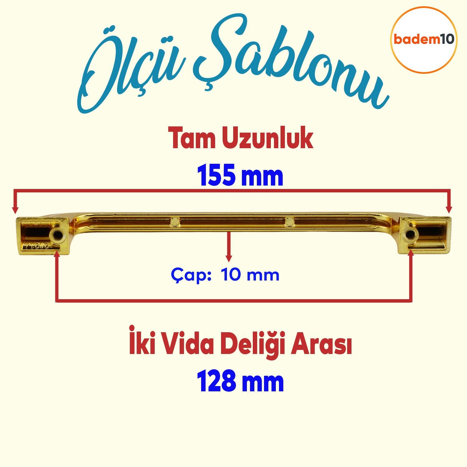 10 Adet Alperen Düz Mobilya Mutfak Dolabı Çekmece Dolap Kulpu Metal Kulp Kulbu 128 MM-12.8 CM Altın
