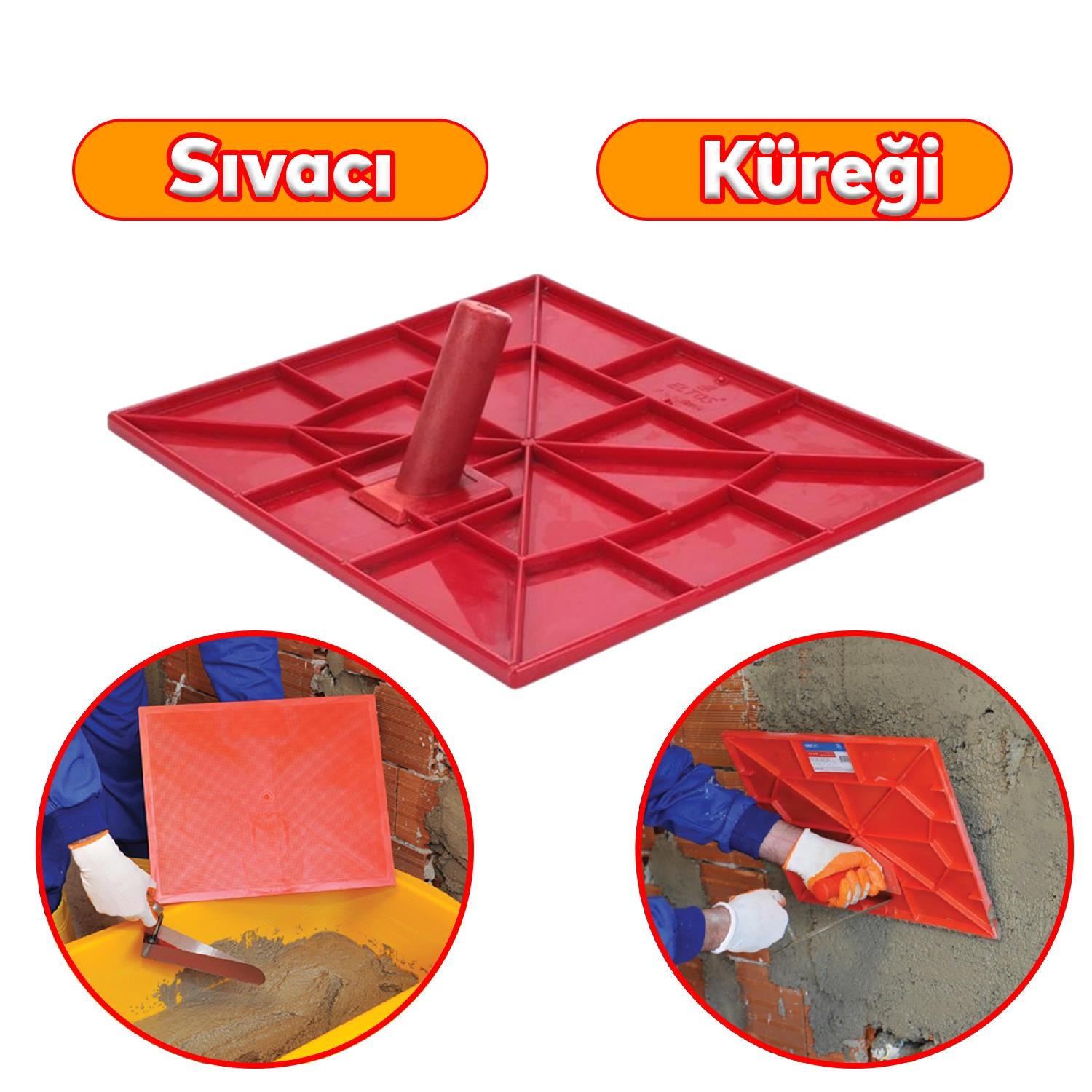 Saplı Plastik Sıvacı Küreği Harç Duvar Beton Sıva Yayma 44x36 cm Boyutunda Plastik Sap