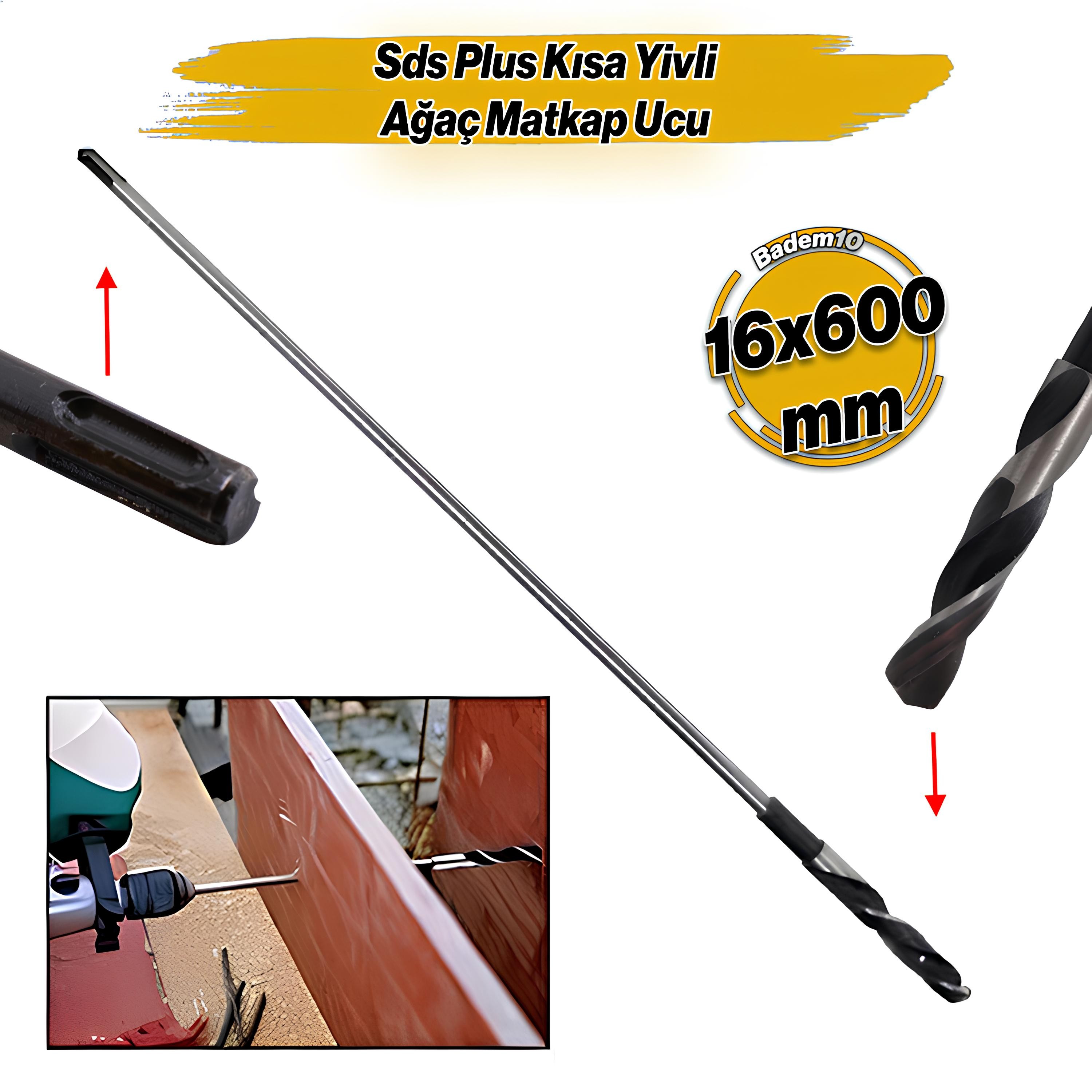 Matkap Uyumlu Sds Plus Ağaç Matkap Ucu Kısa Yivli 16 cm 60 cm 16 x 600 mm Hilti Ucu