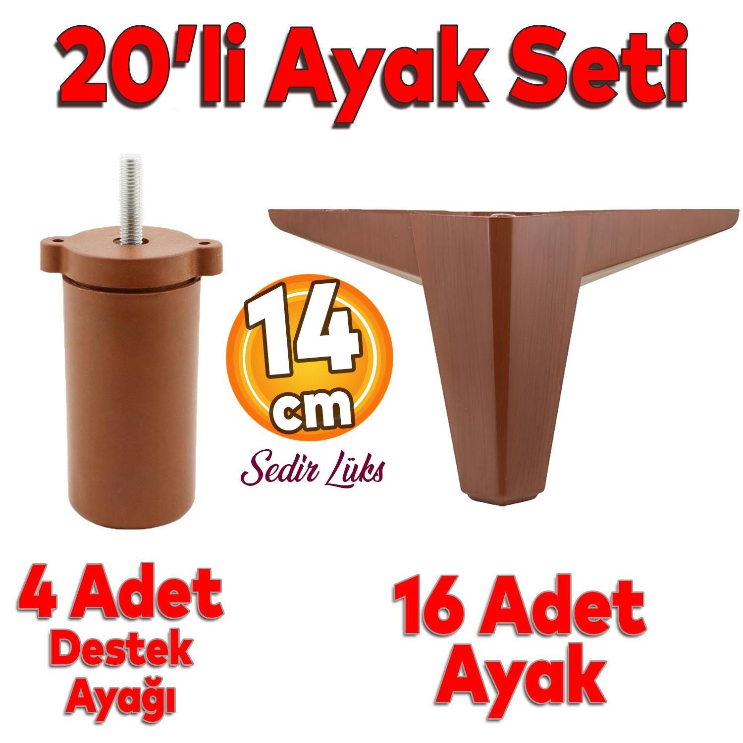 20'li Set Sedir Lüks Mobilya Koltuk Kanepe Tv Ünitesi Destek Ayağı 14 cm Ahşap Desenli Ayakları