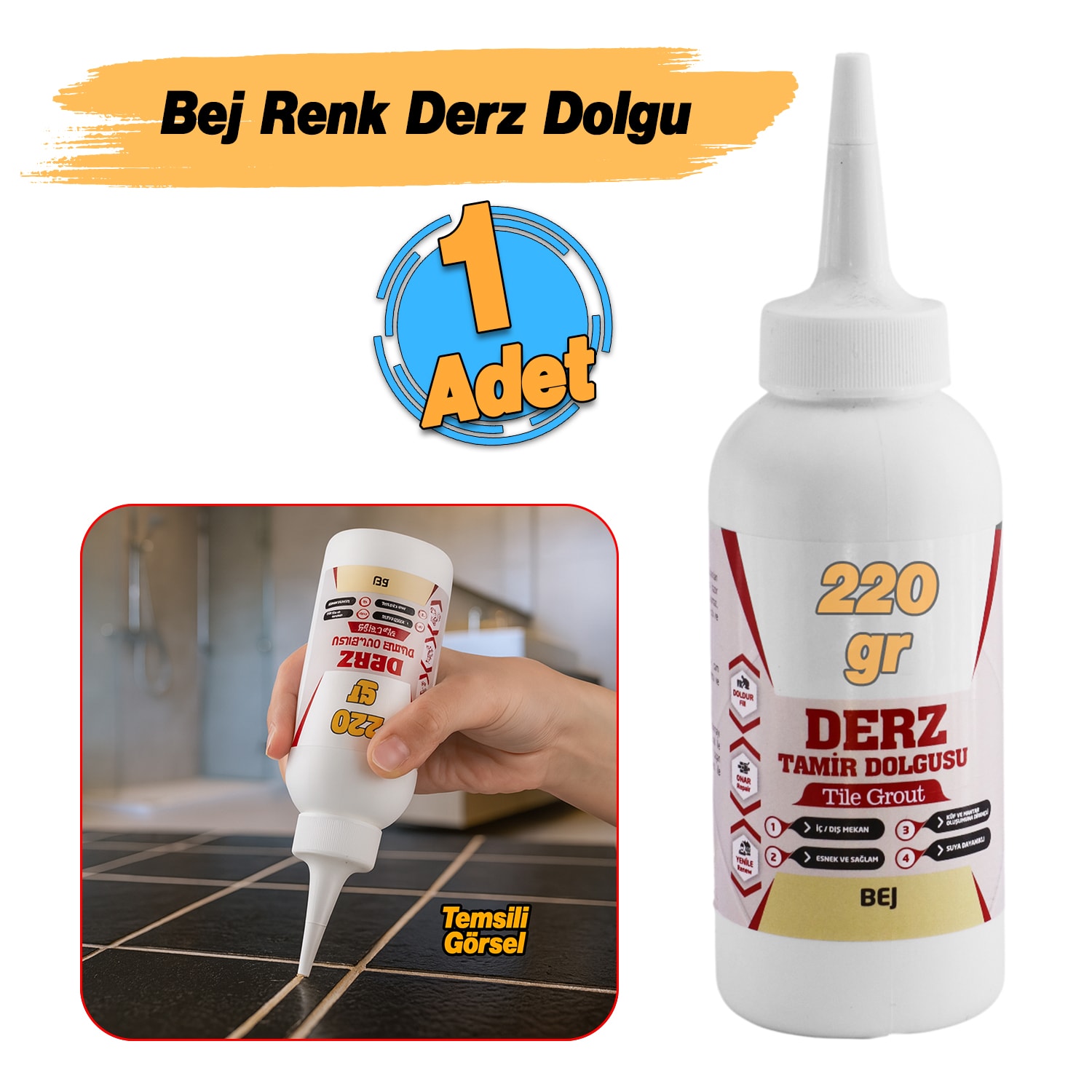 Bej Renk Hazır Derz Dolgu Fayans Seramik Mermer Yer Duvar için Tamir Derz Yenileme Dolgusu 220 Gr