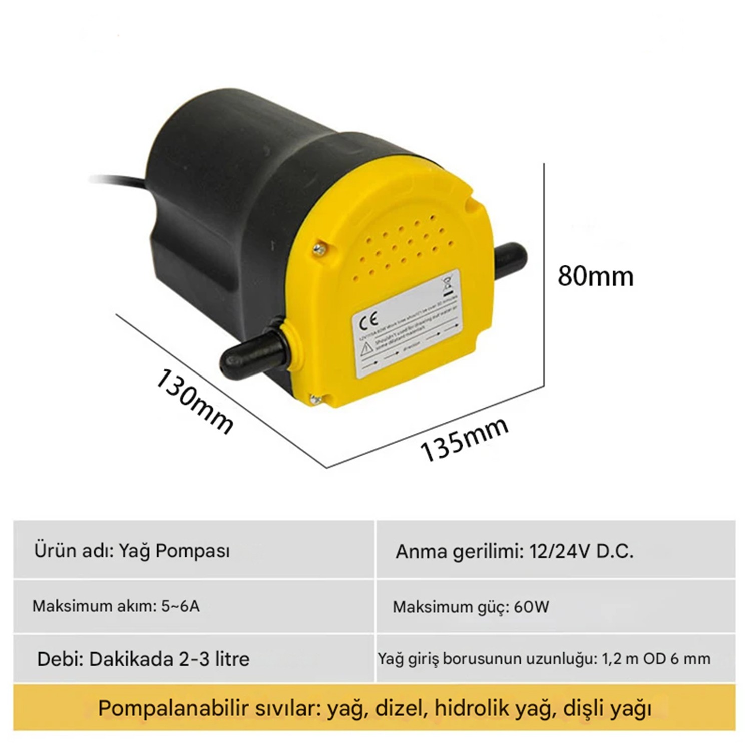 Araba Araç Otomobil Benzin Mazot Su Pompası 12V 60W Motor Yağı Yakıt Transfer İkmal Aktarma Pompası