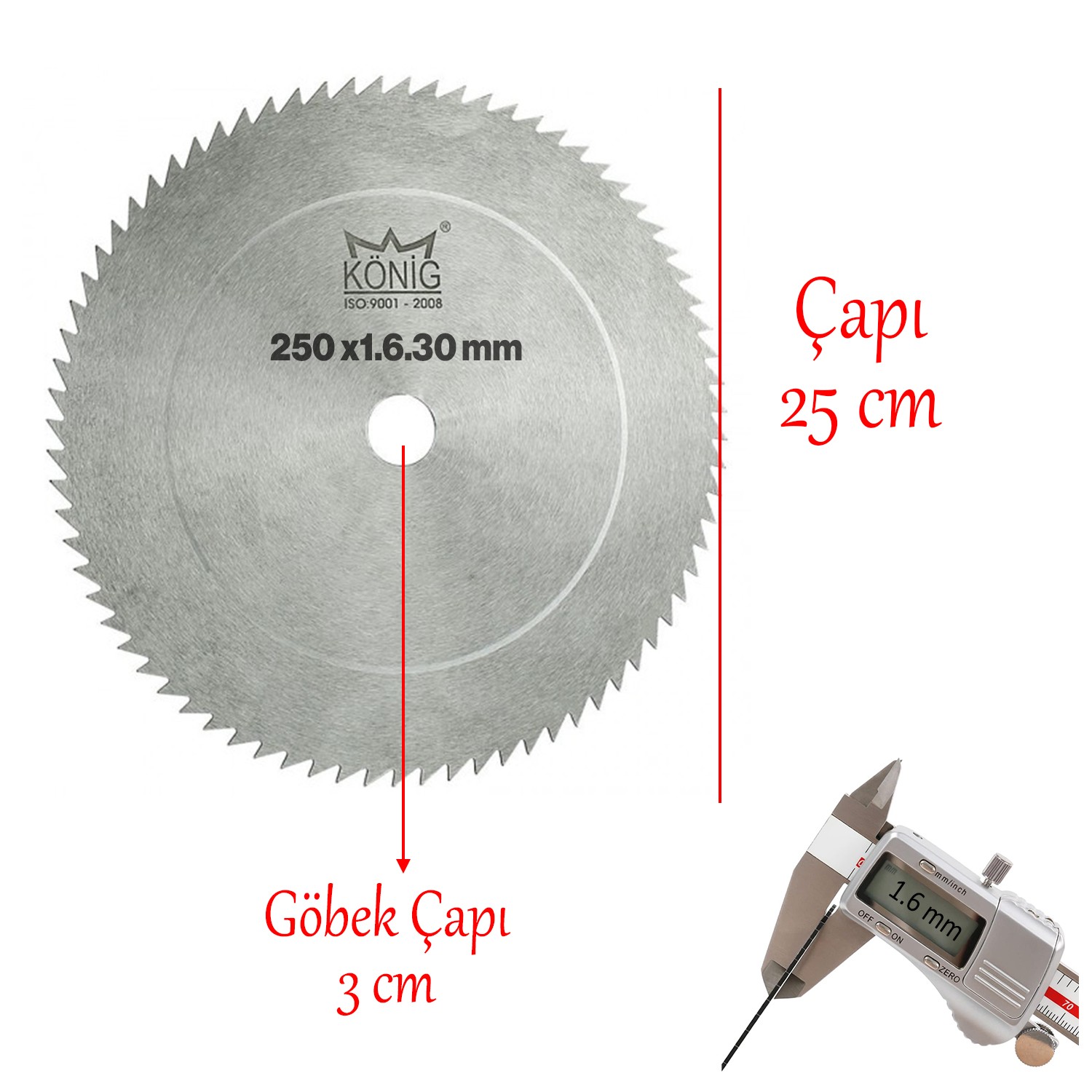 Marangoz Sunta Mobilya Ahşap Kesme König Daire Testere Elmassız 250x1.6x30 mm 