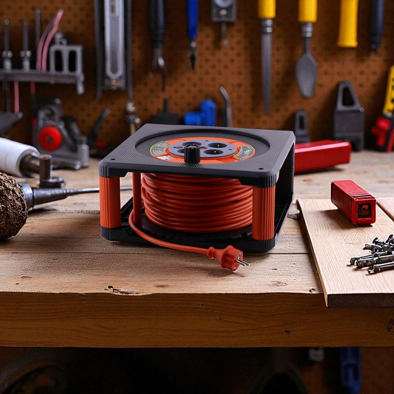 Makaralı Uzatma Kablosu 20 Metre 3x2.5 mm CCA 4 Prizli Termal Sigortalı Plastik Seyyar Kaset Tipi