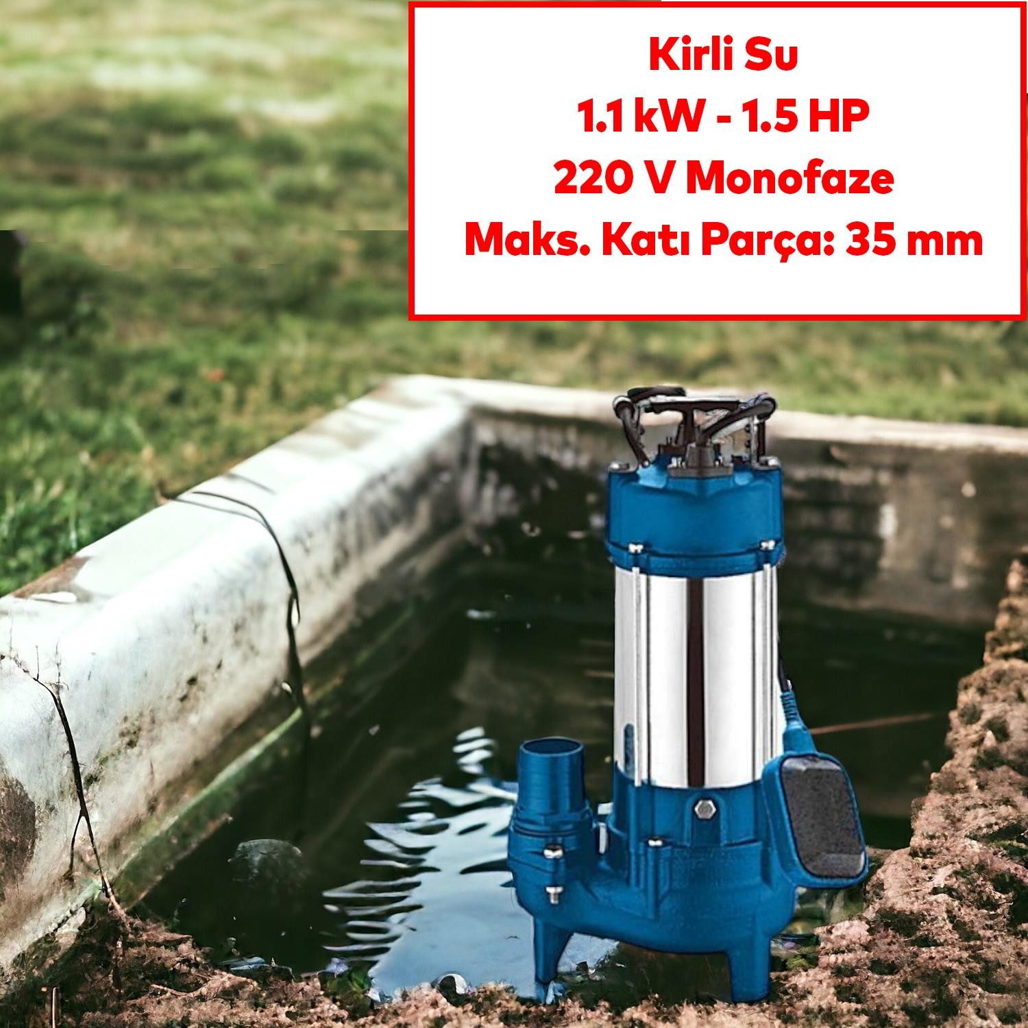 Kirli Su Pompası 1.1 kW Alüminyum Gövdeli Dalgıç Tip Rainpump 1.5 HP Monofaze Atık Su Logar Lağım