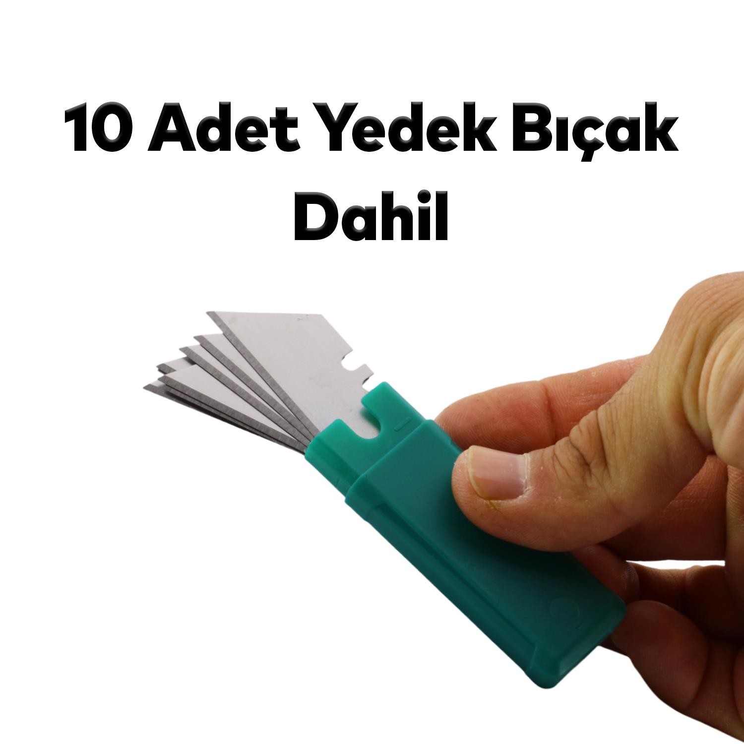 Halı Kesme Maket Bıçağı Falçata Çok Amaçlı Katlanabilir 10 Adet Yedek Bıçaklar Alçıpan Kesim