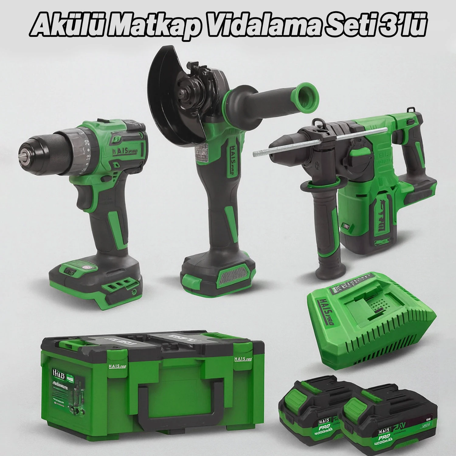 Akülü Matkap Vidalama Seti 3’lü 21V Tork Şarjlı Delme ve Vidalama Seti Matkap+Taşlama+Kırıcı Delici