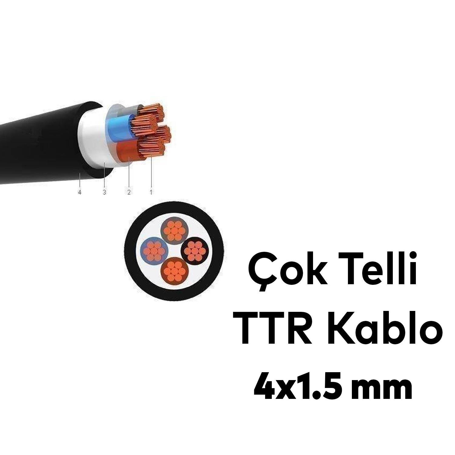 TTR CCA Çok Telli Elektrik Kablosu Topraklı Bakır İletken Damarlı Siyah Kablo 4x1.5 mm 100 Metre