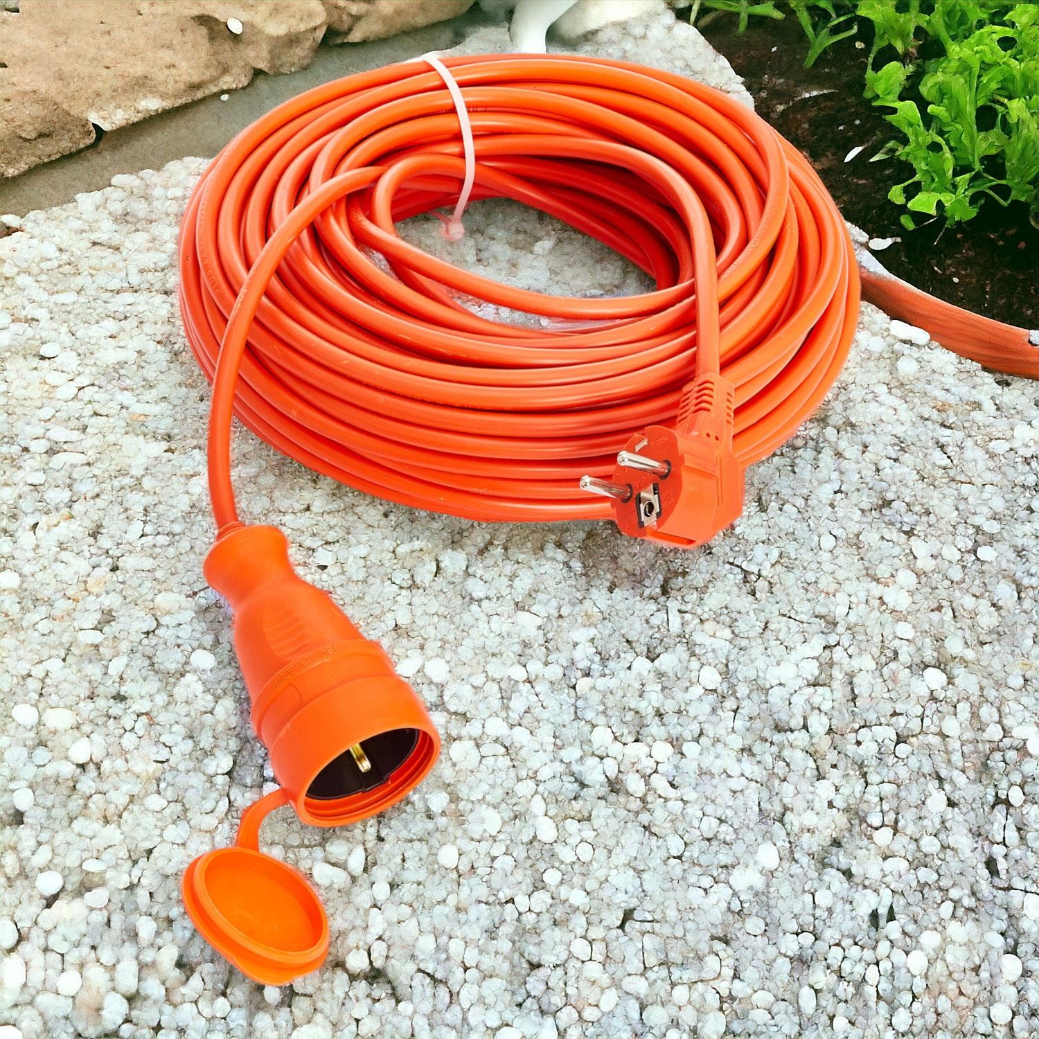 Cca Turuncu 3x2.5 Mm 20 Metre Dış mekan Kablo Seyyar Uzatma Kablosu Prizli Bahçe İçin Suya Dayanıklı