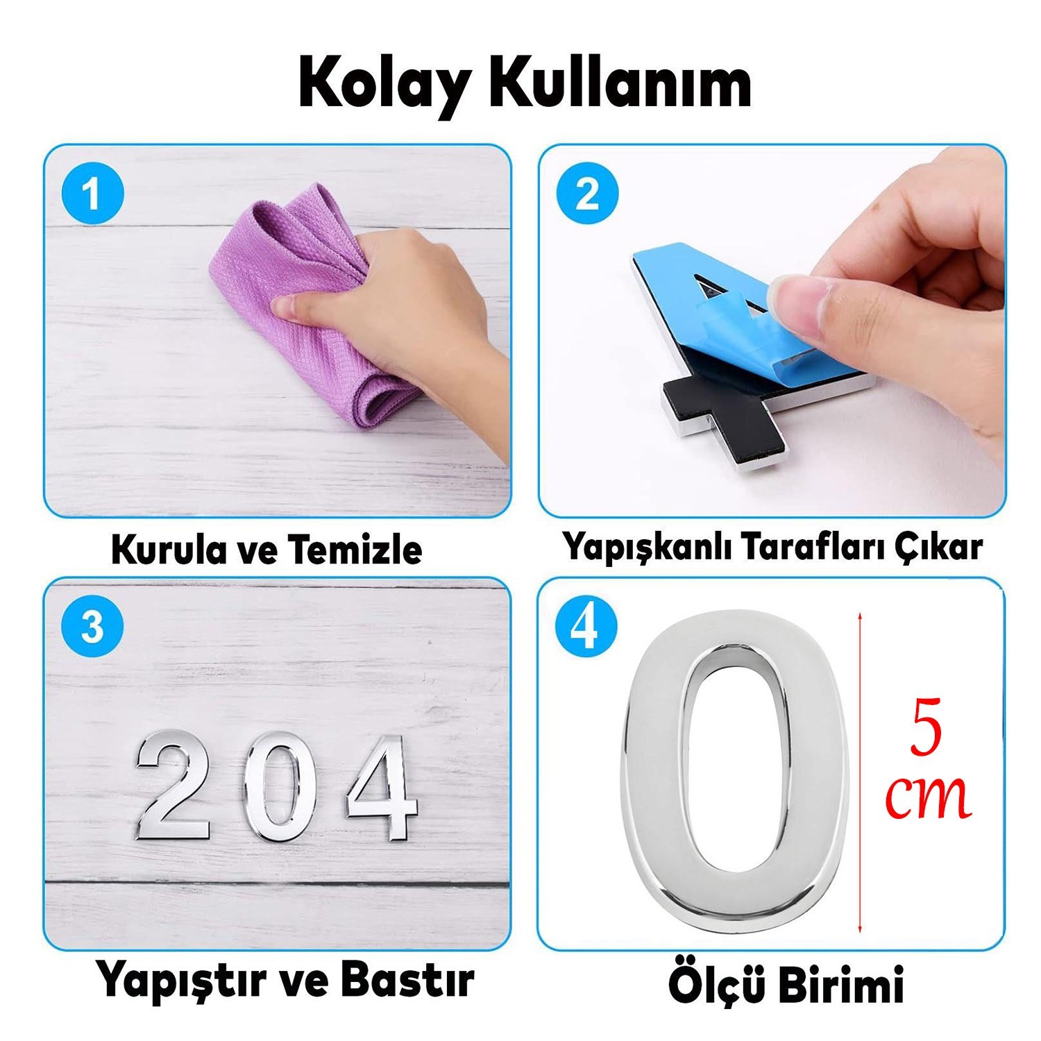 Yapışkanlı Kapı Numarası Küçük Boy 50 mm 5 cm Numara 0 Rakam Sıfır Sayı Krom Renk Numaralar 1 Adet