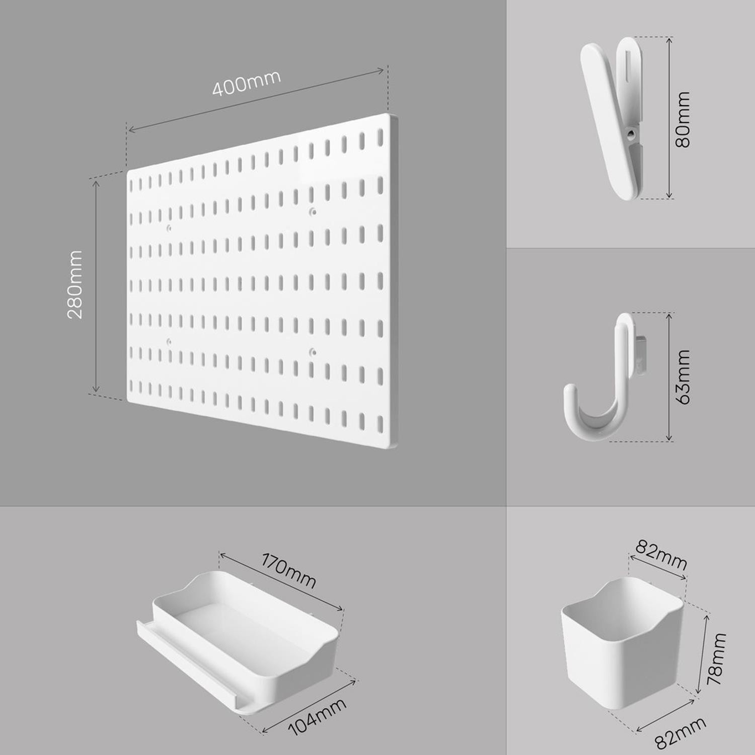 Plastik Delikli 7 Parçalı Organizer Levha Duvara Sabitlenebilir Çok Amaçlı Anahtarlık Pano 40x28 cm