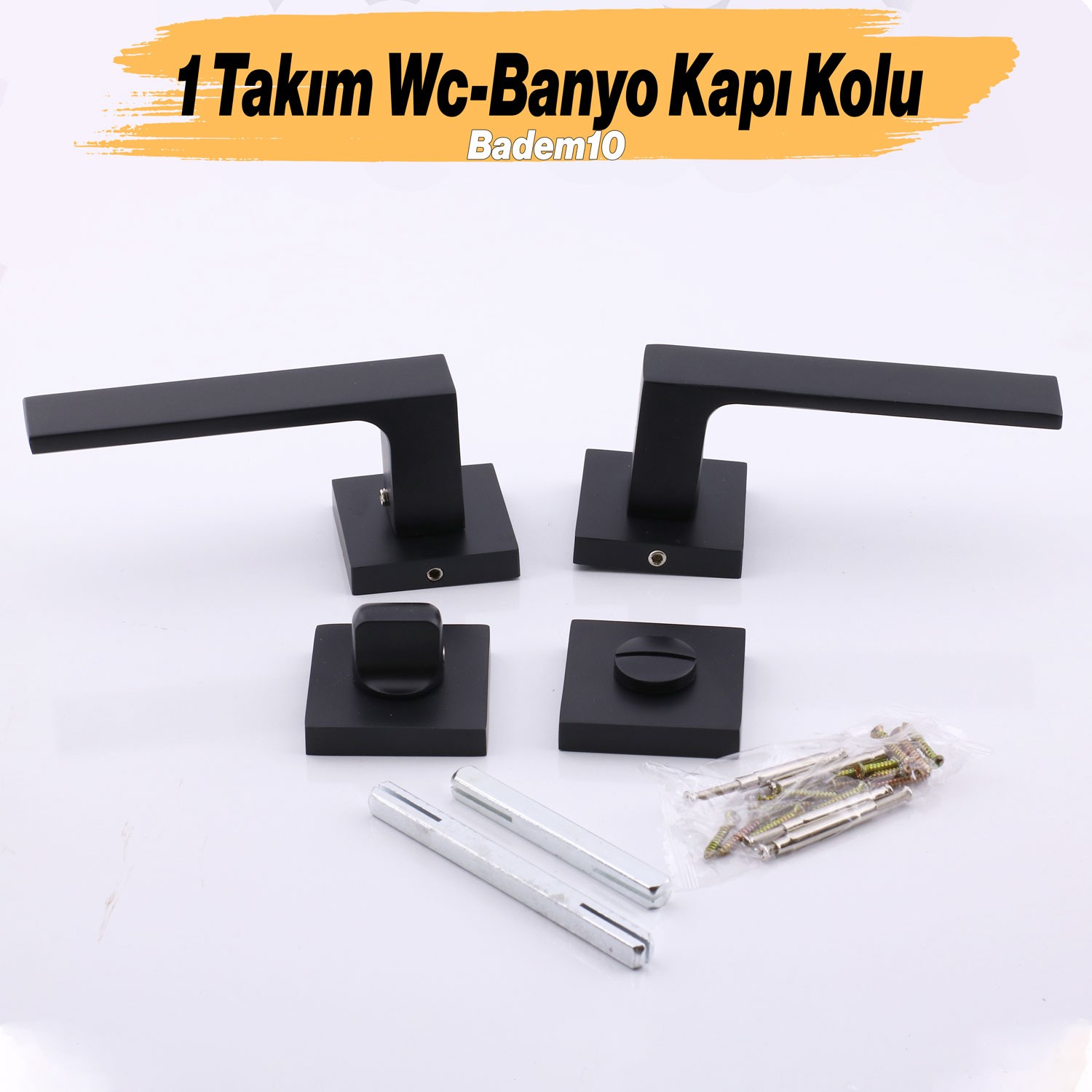 Paytak WC Banyo Siyah Kapı Kolu Kare Rozetli Sağa Sola Uygun İç Dış Wc Kapısı Kilitlenebilir 1 Takım