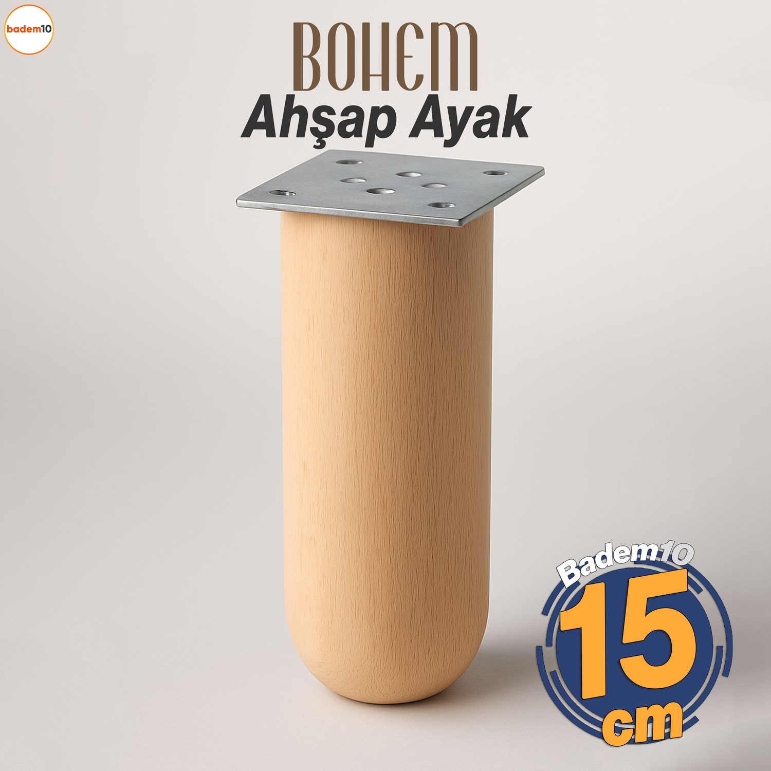 Bohem Doğal Ahşap Silindir Ayak 15 cm Aparat Dahil Mobilya Koltuk Kanepe Sehpa Masa Ayağı Ayakları