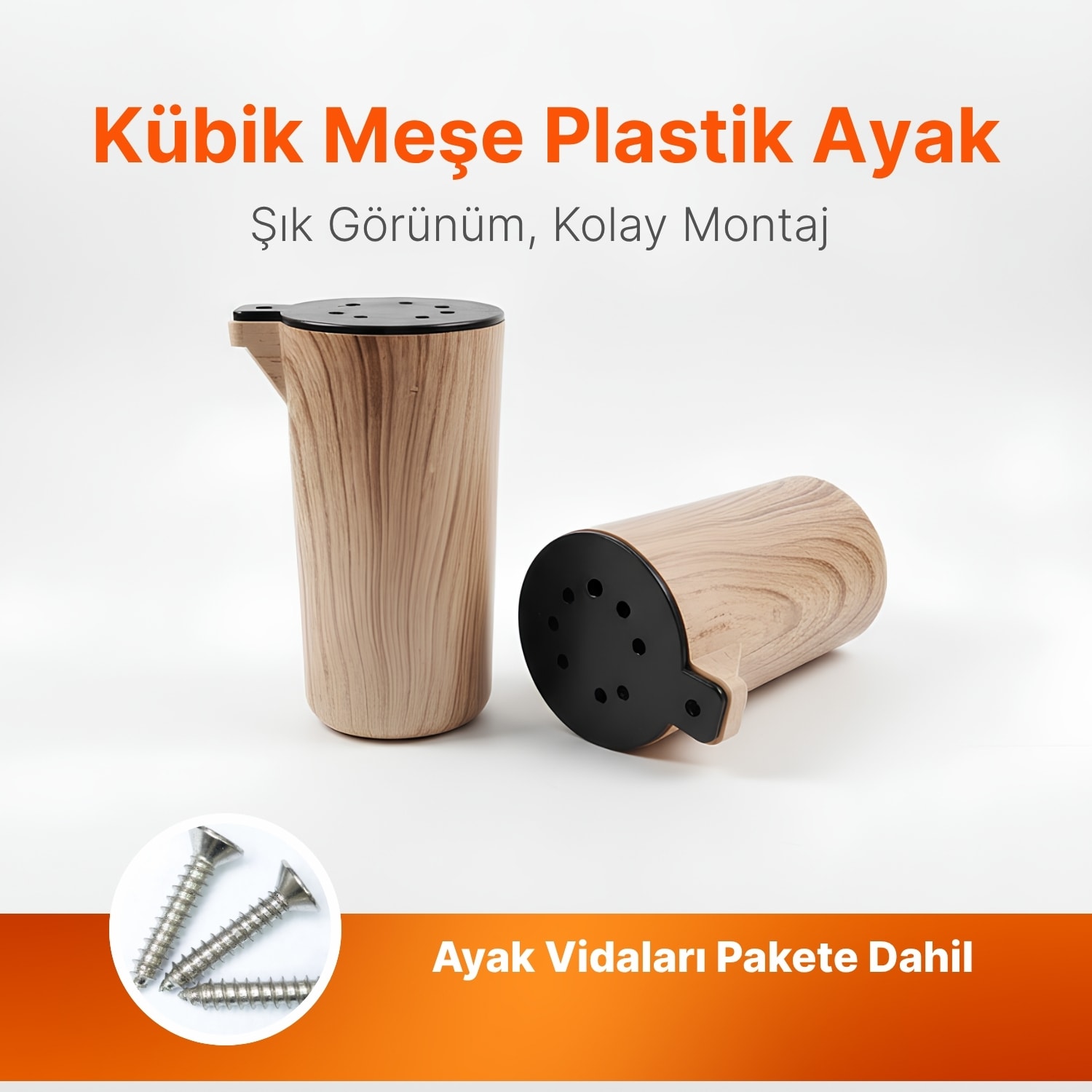 Bohem Kübik Meşe Sert Plastik 15 cm Mobilya Kanepe Koltuk Baza Yükseltme Ayağı Tekli Ayak